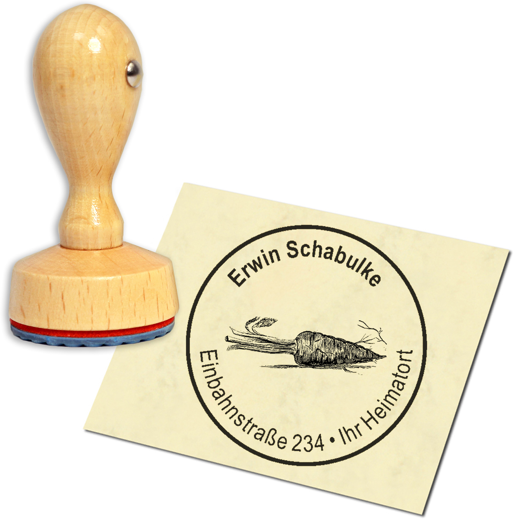 Stempel Adressstempel Holzstempel - Mohrrübe - rund 40mm