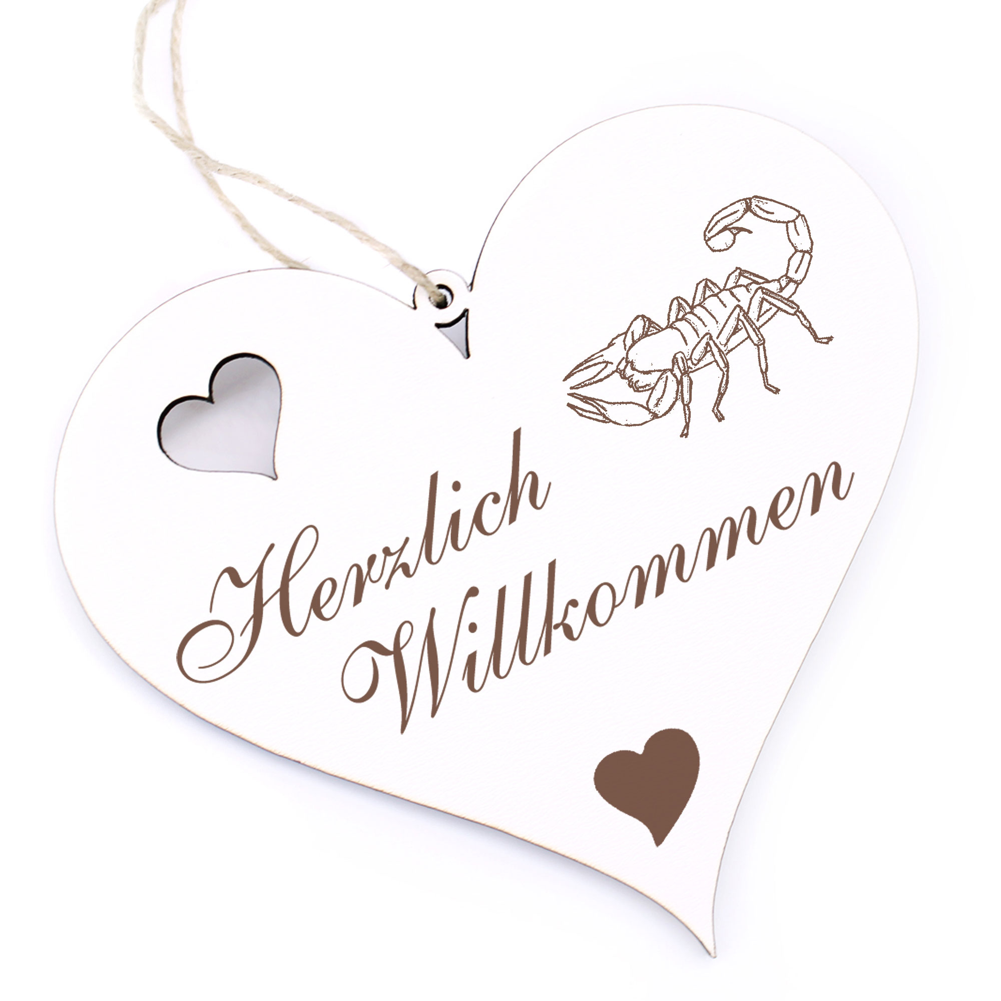 Herzlich Willkommen Schild - Skorpion - Deko Herz Holz