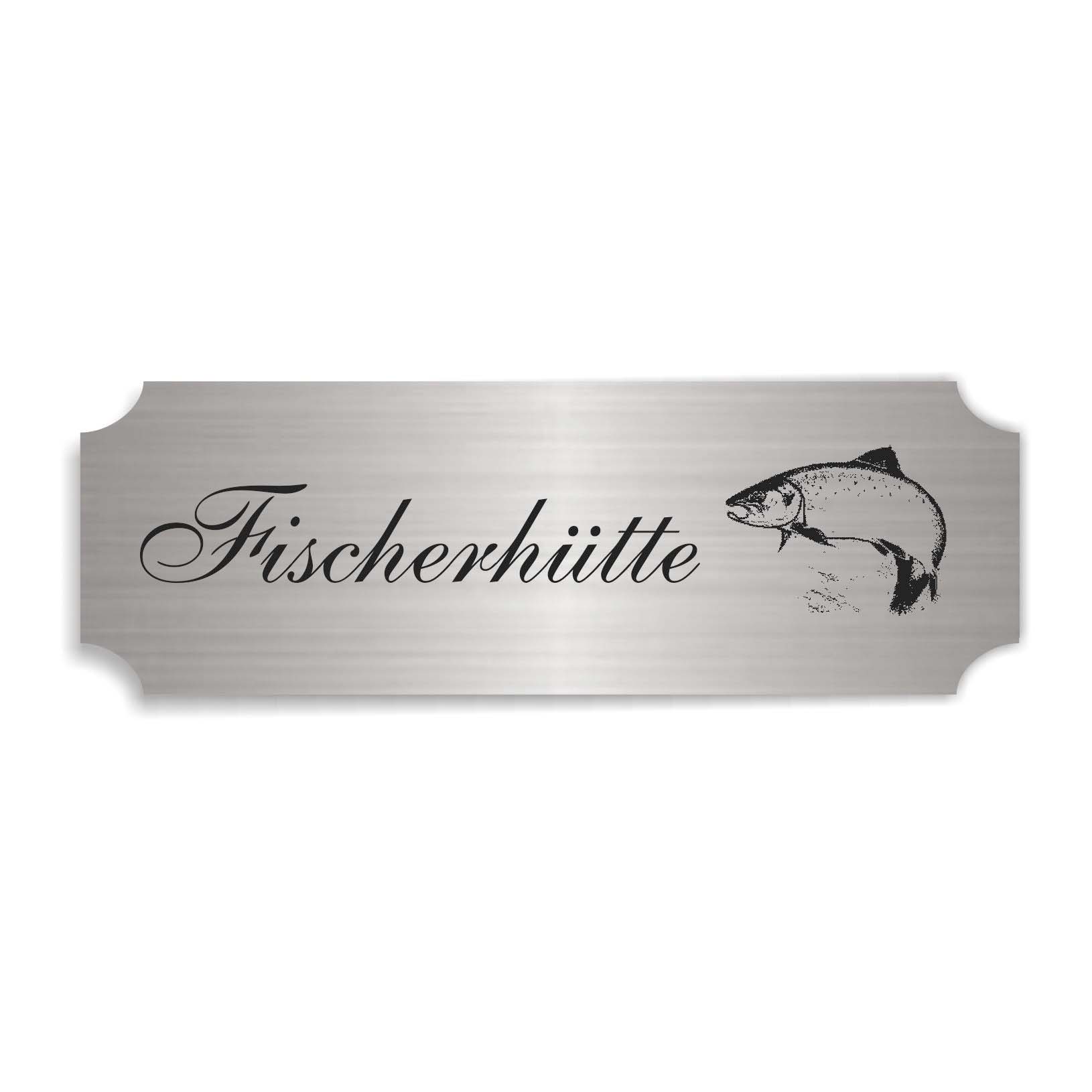 Schild « FISCHERHÜTTE » selbstklebend - Aluminium Look - silber
