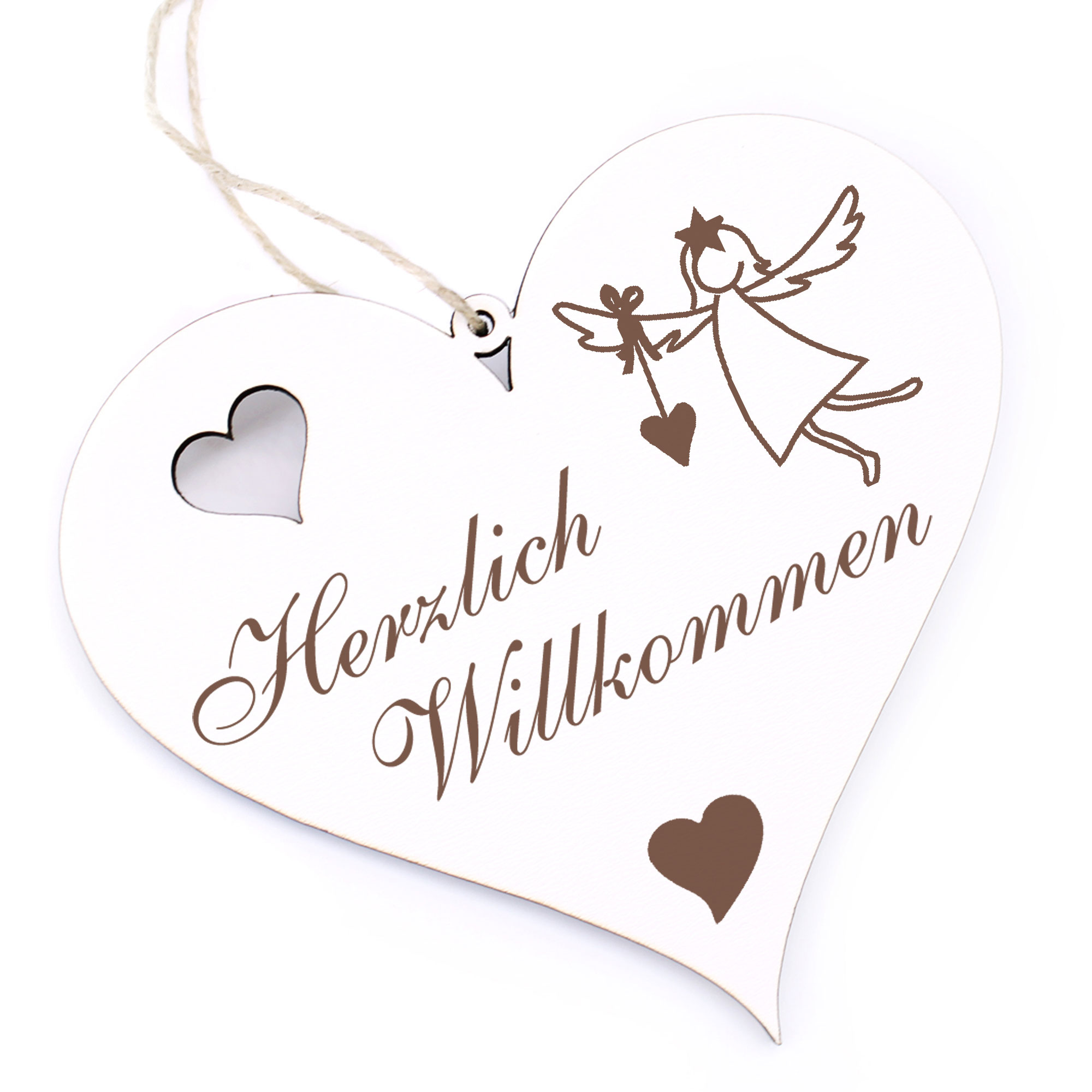 Herzlich Willkommen Schild - Engel Schutzengel mit Herz - Deko Herz Holz