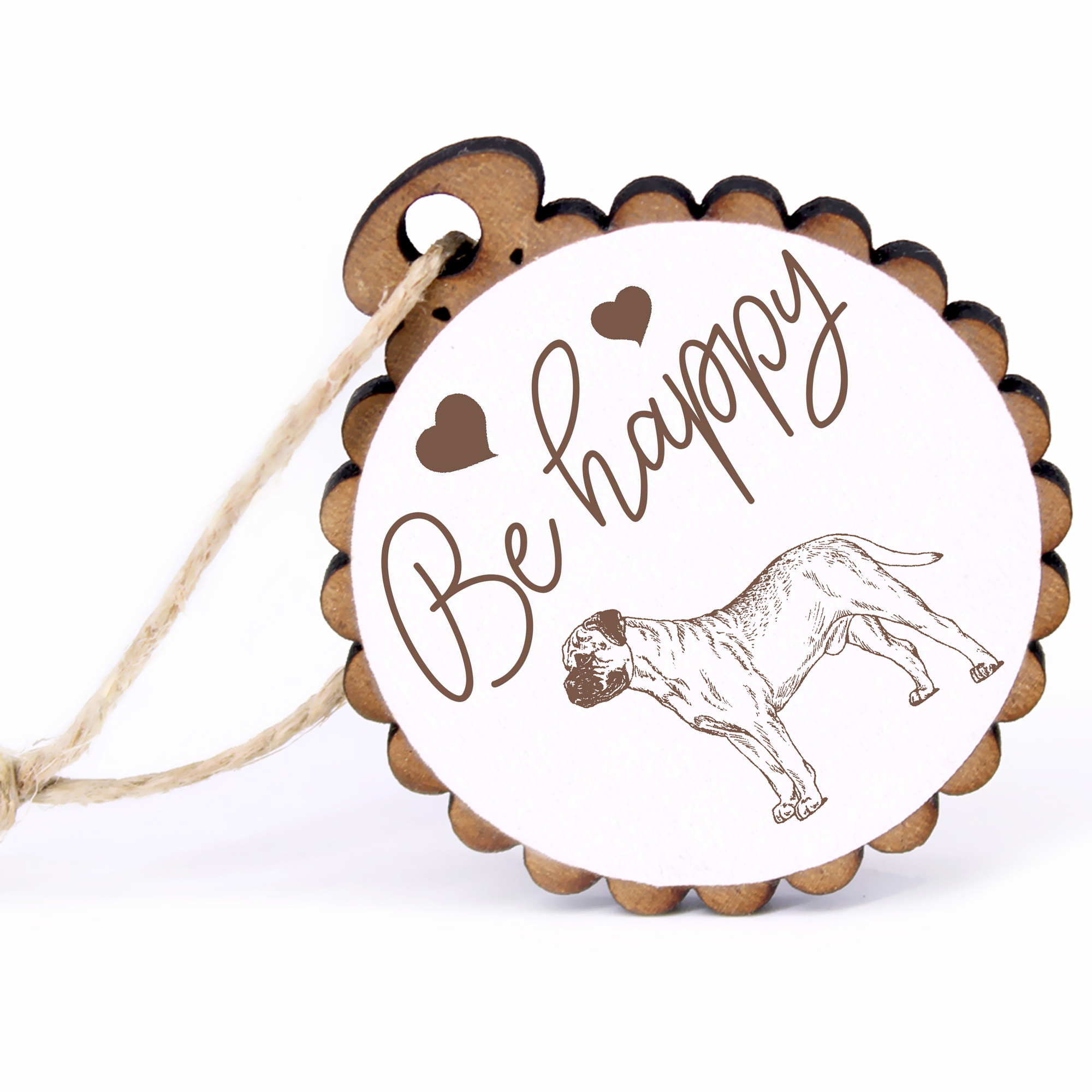 Geschenkanhänger - Be Happy Old English Mastiff -  Holz Ø-5cm - mit Juteband