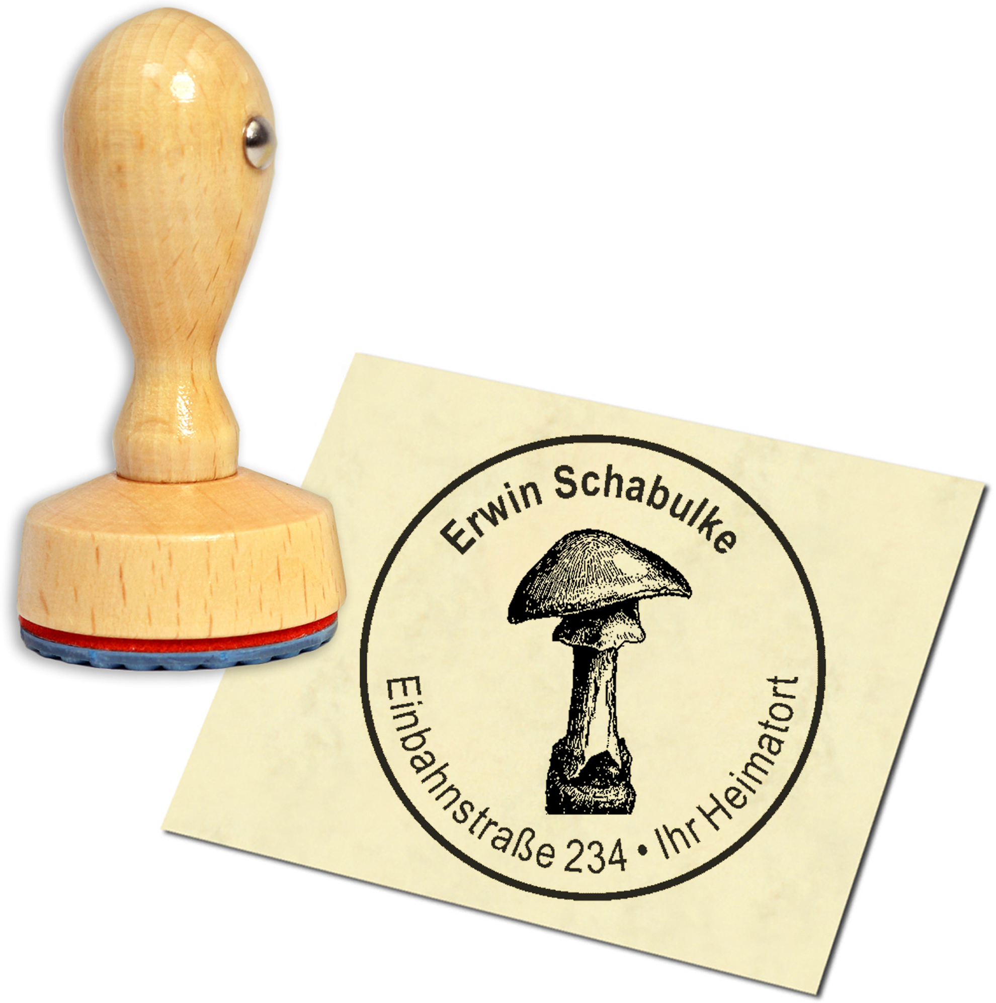 Stempel Adressstempel Holzstempel - Pilz - rund 40mm