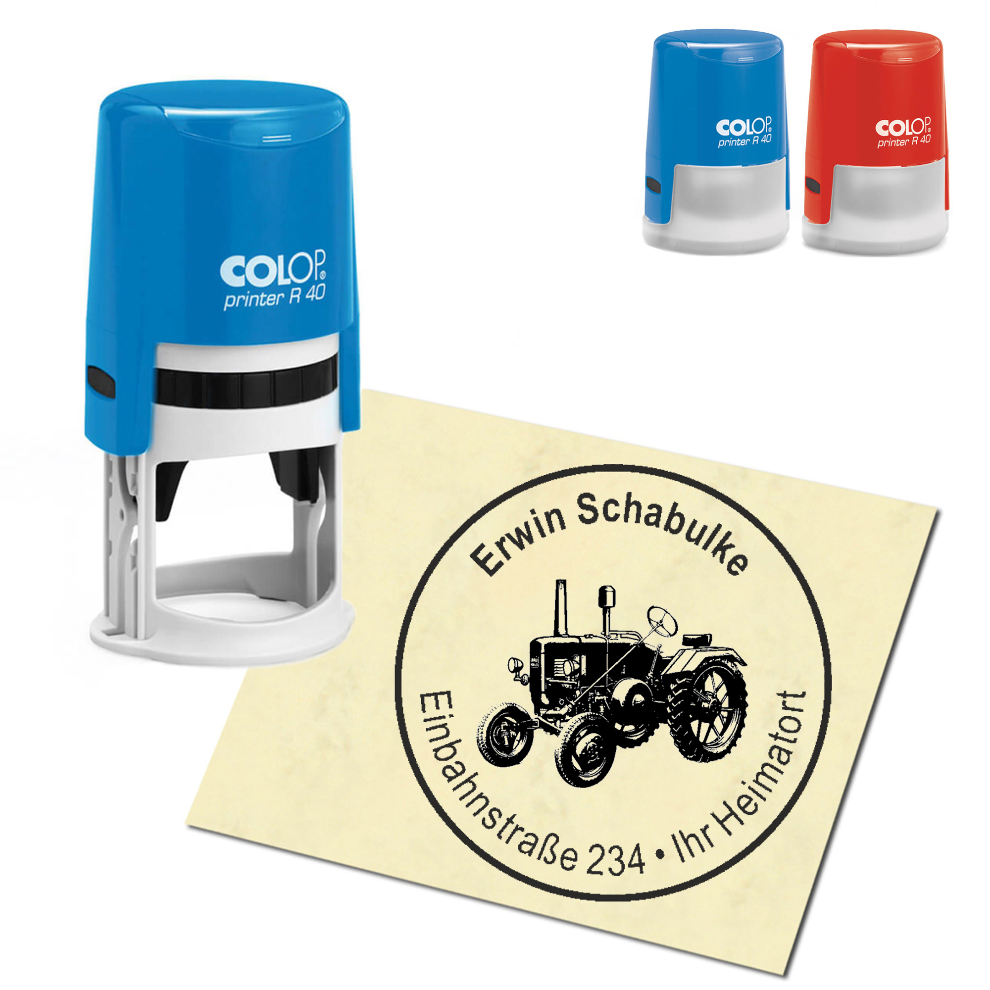 Stempel Adressstempel personalisiert - alter Traktor - rund &empty; 40mm