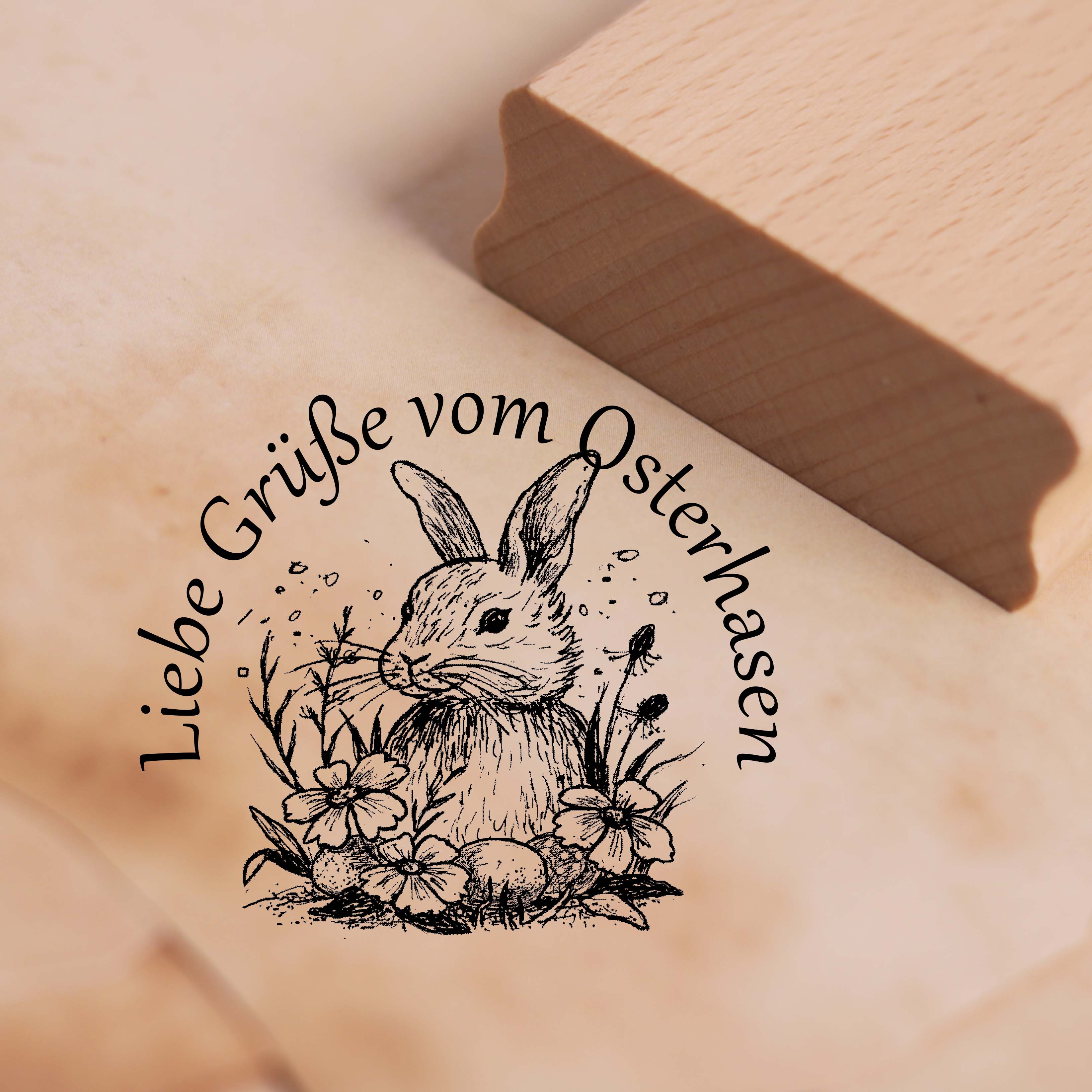 Motivstempel Liebe Grüße vom Osterhasen - Ostern Stempel Holzstempel 68 x 58 mm 