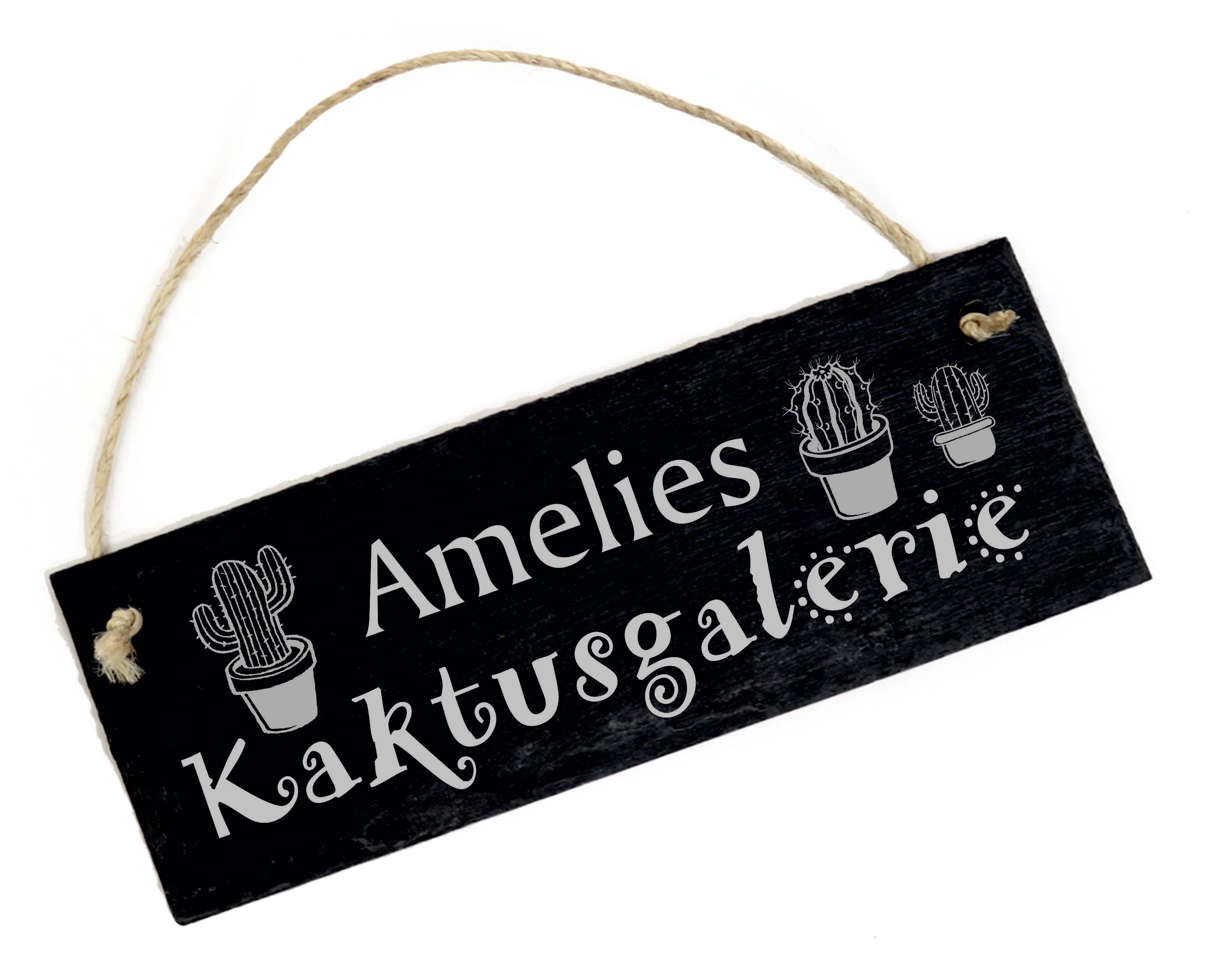 Schild Kaktus Kakteen graviert - Kaktusgalerie mit Wunschnamen - Türschild Cactus Schiefer 22 x 8 cm
