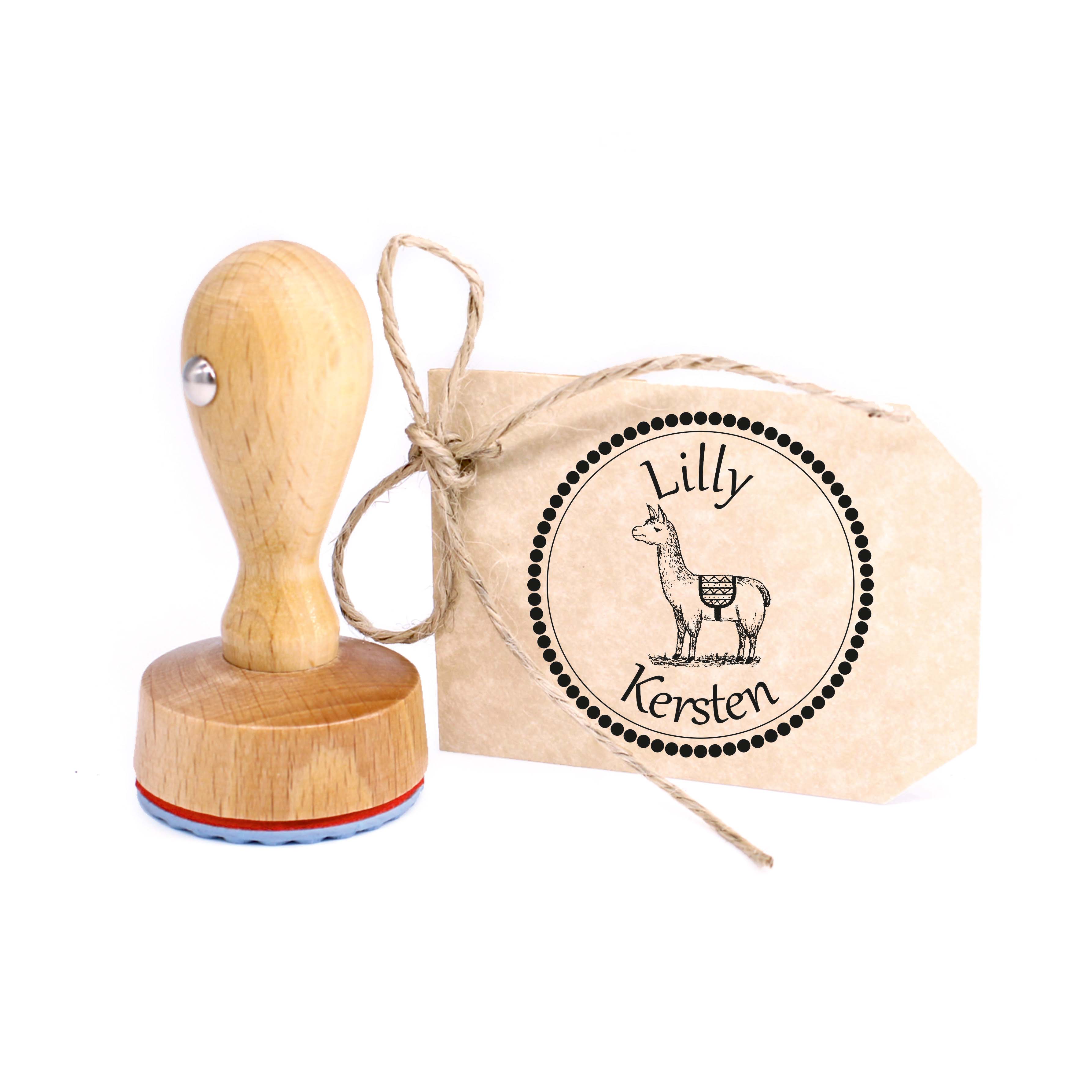 Kinderstempel Lama - Holzstempel mit persönlichem Namen Ø 24 mm