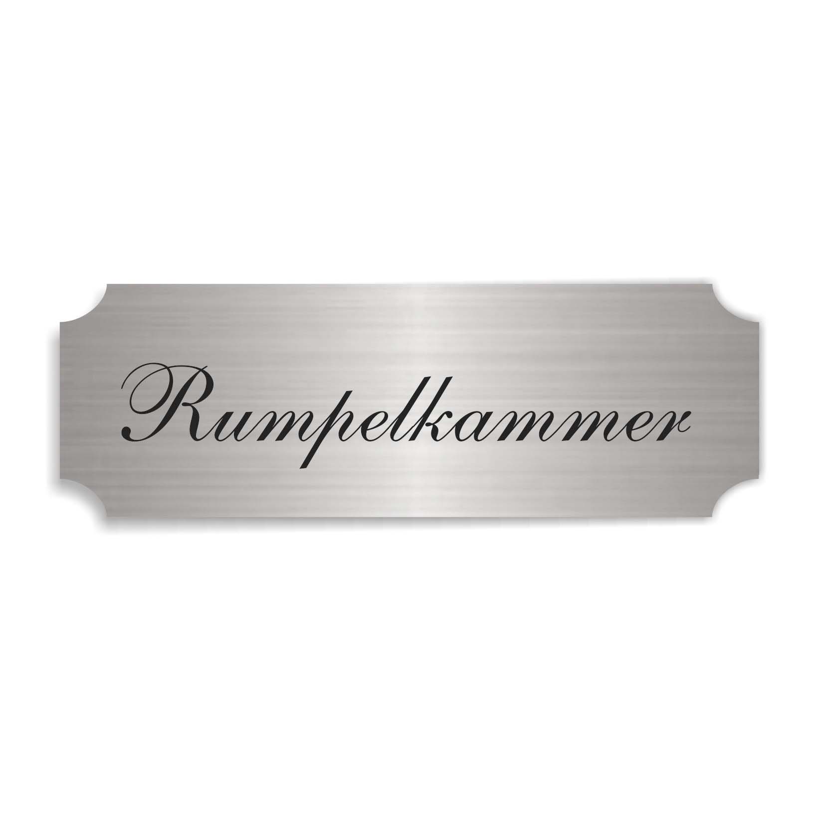 Schild « RUMPELKAMMER » selbstklebend - Aluminium Look - silber