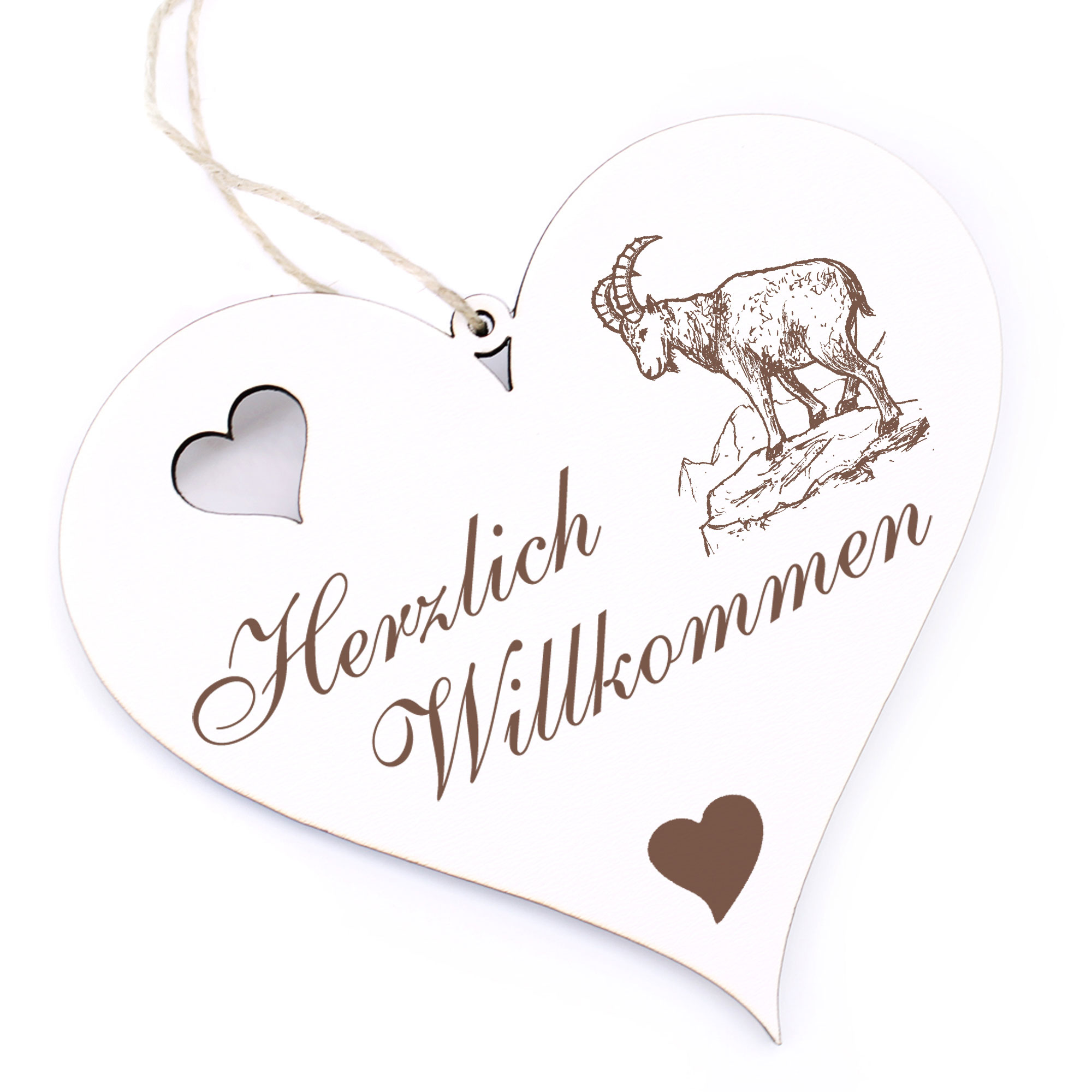 Herzlich Willkommen Schild - Steinbock - Deko Herz Holz