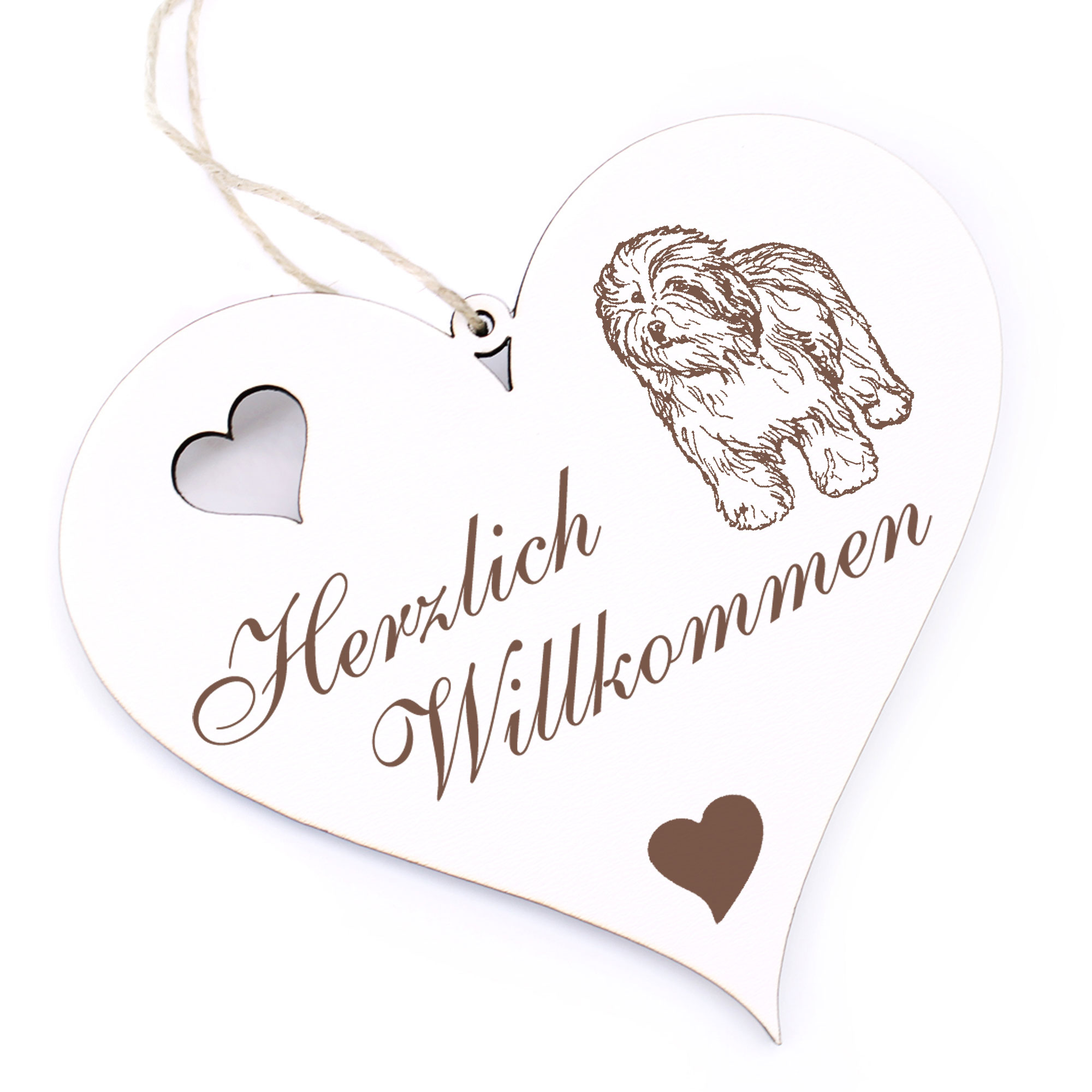 Herzlich Willkommen Schild - Polnischer Schäferhund - Deko Herz Holz