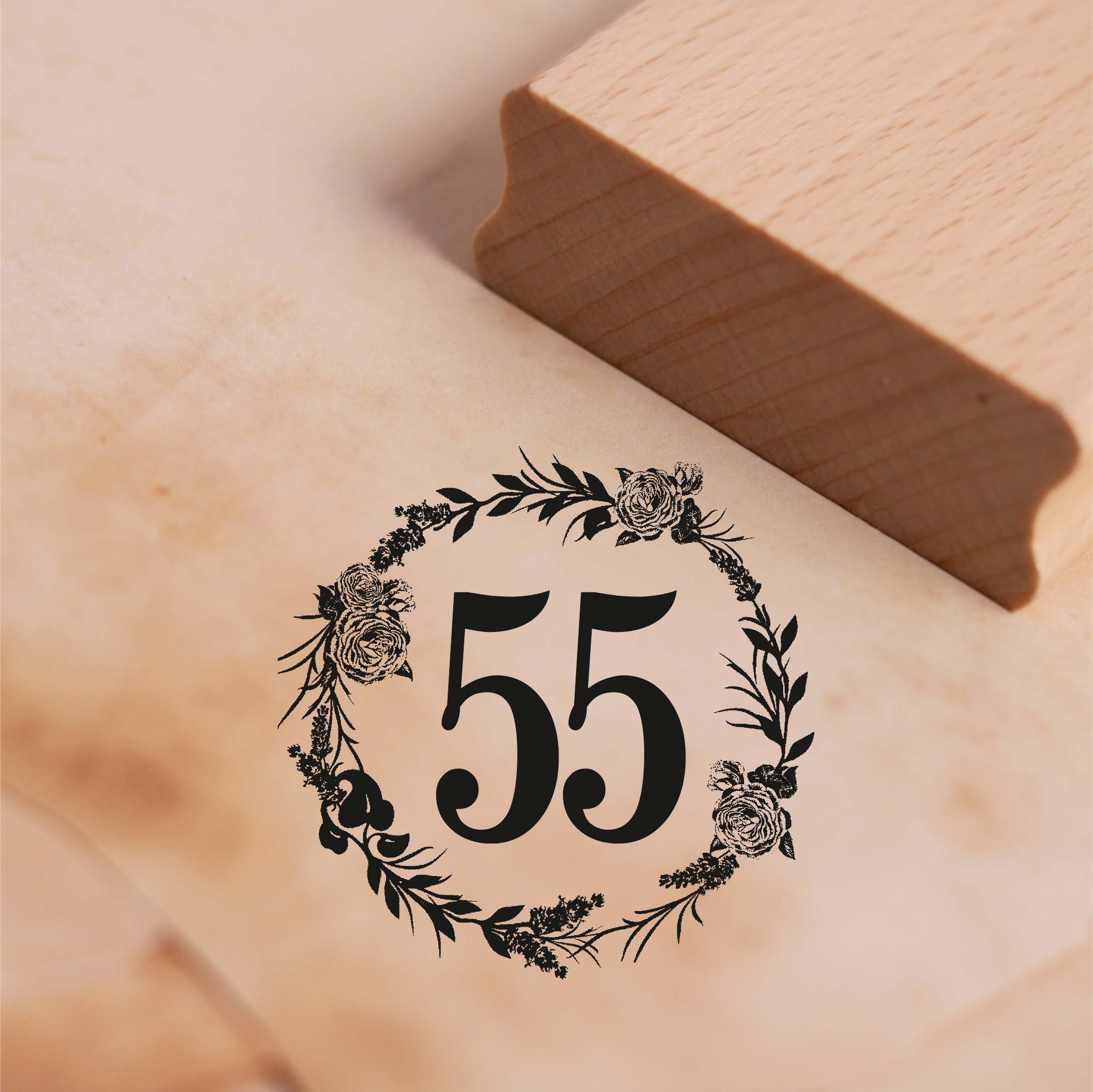 Motivstempel Jubiläum 55 Jahre Geburtstag Vintage Kranz Rosen Stempel 48 x 48 mm