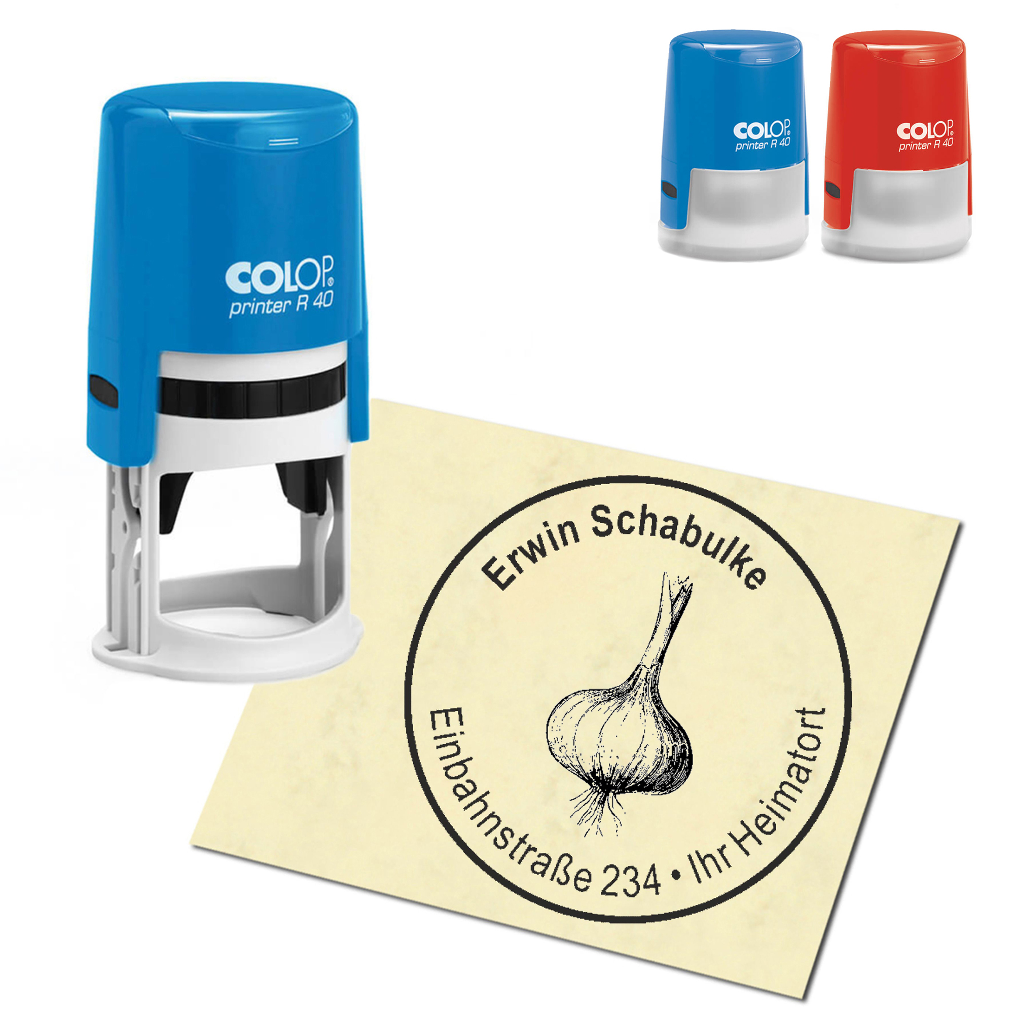 Stempel Adressstempel personalisiert - Knoblauch - rund &empty; 40mm
