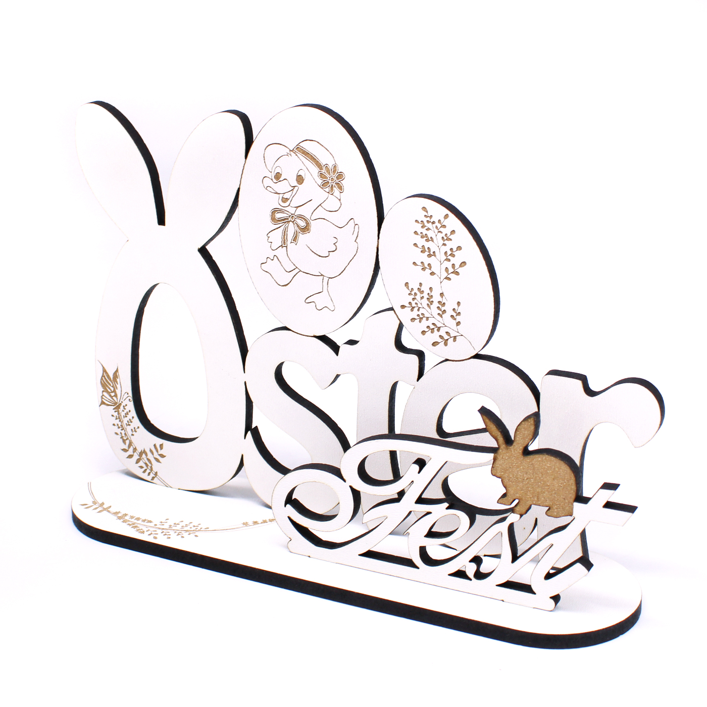 Deko Aufsteller Osterfest - Schild mit Motiv Osterhase Ente Gräser - 21 x 16 cm
