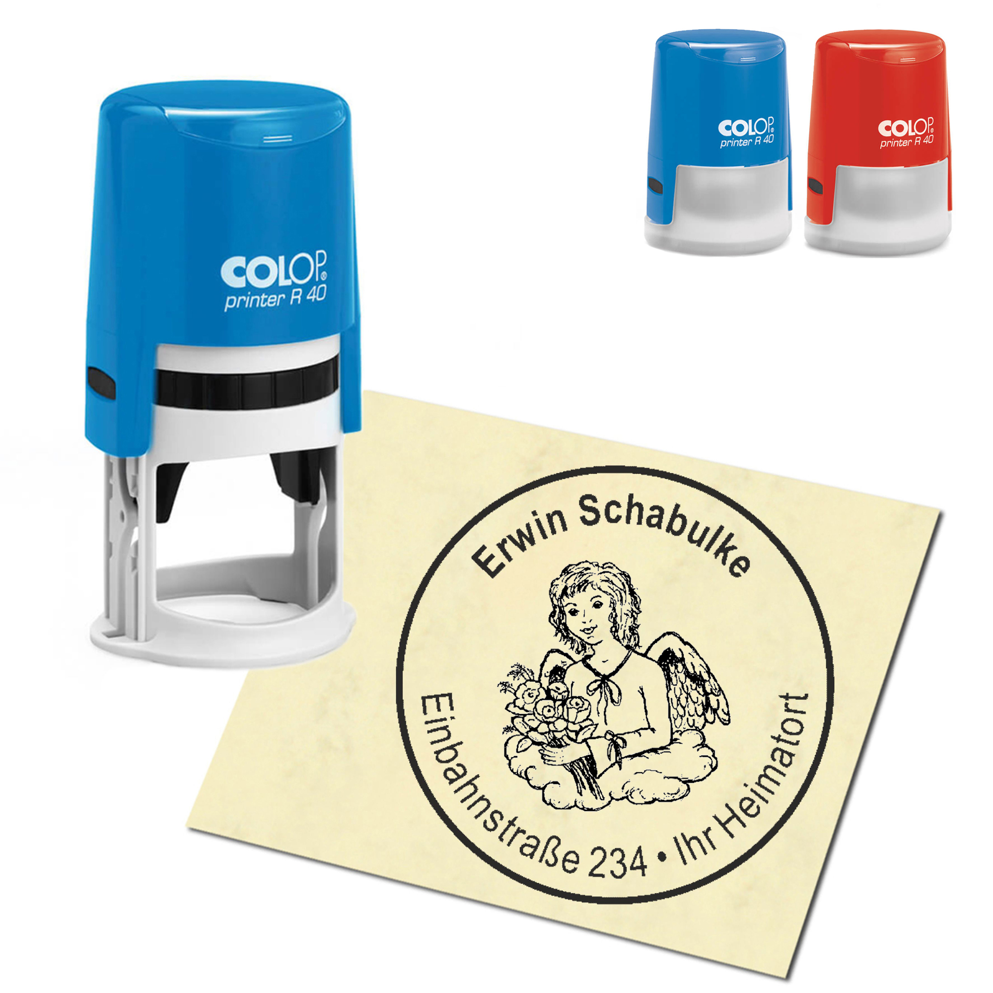 Stempel Adressstempel personalisiert - Engel Schutzengel - rund &empty; 40mm