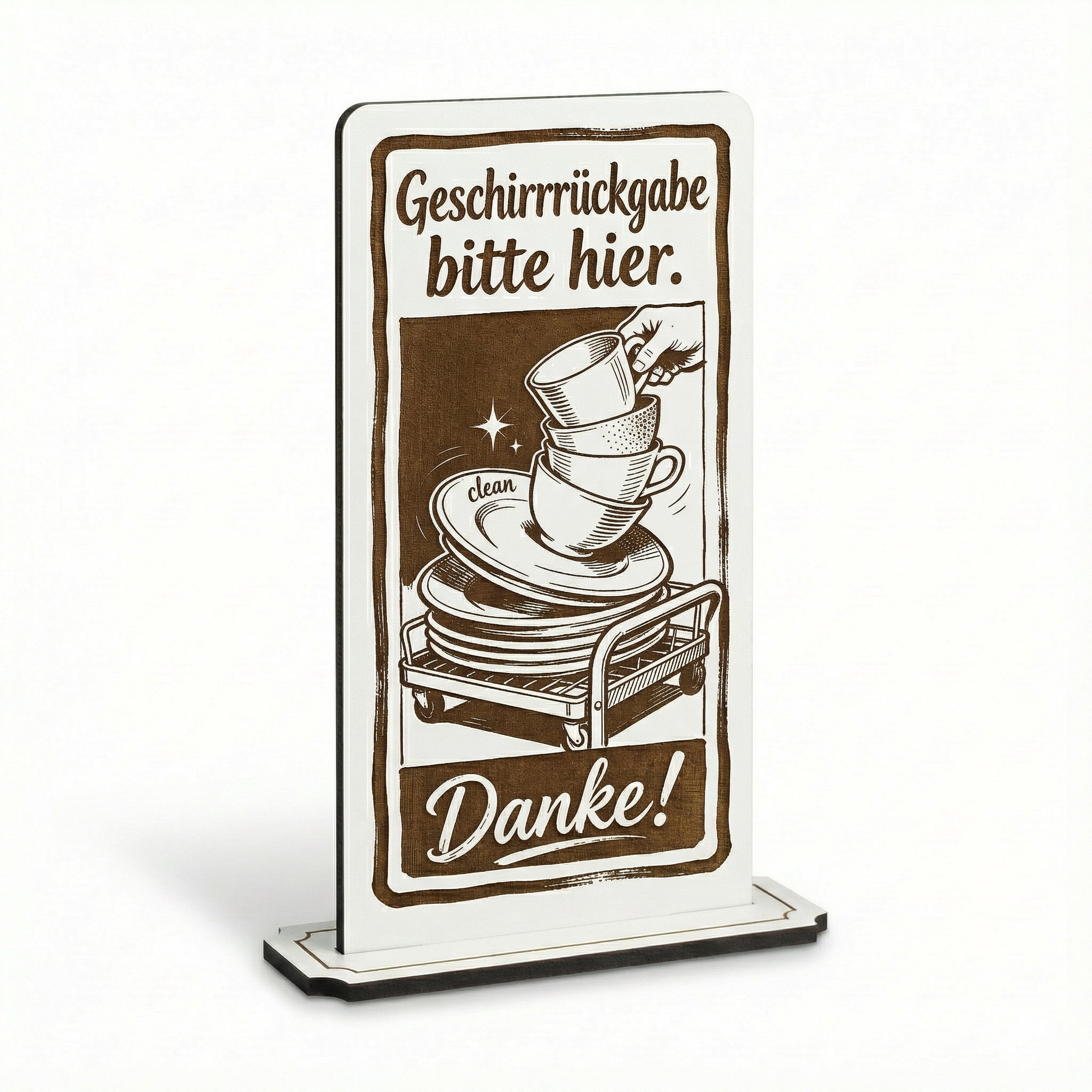 Aufsteller Schild „Geschirrrückgabe“ – Tischaufsteller 10x20 cm inkl. Standfuß