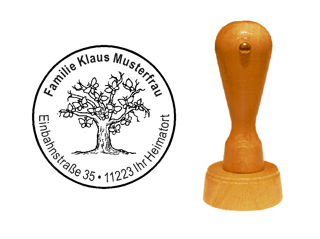 « Schmetterlingsbaum » Holzstempel mit persönlichem Wunschtext