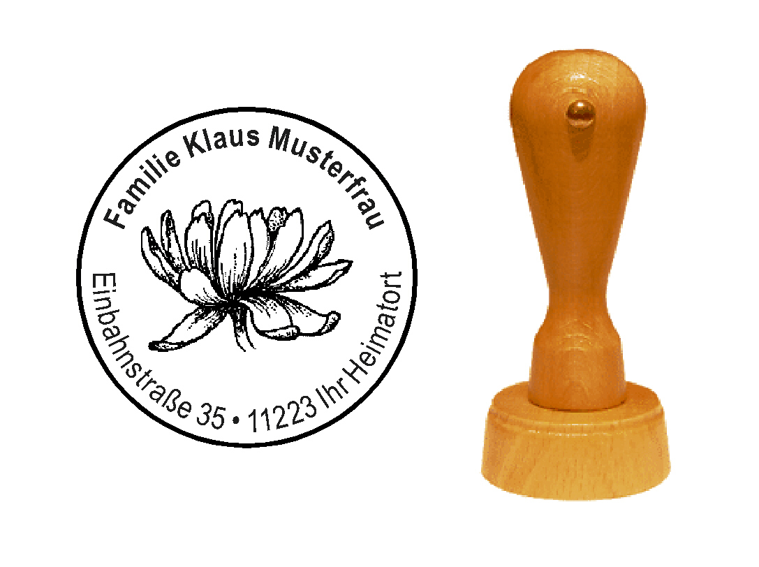 « Seerose 1 » Holzstempel mit persönlichem Wunschtext