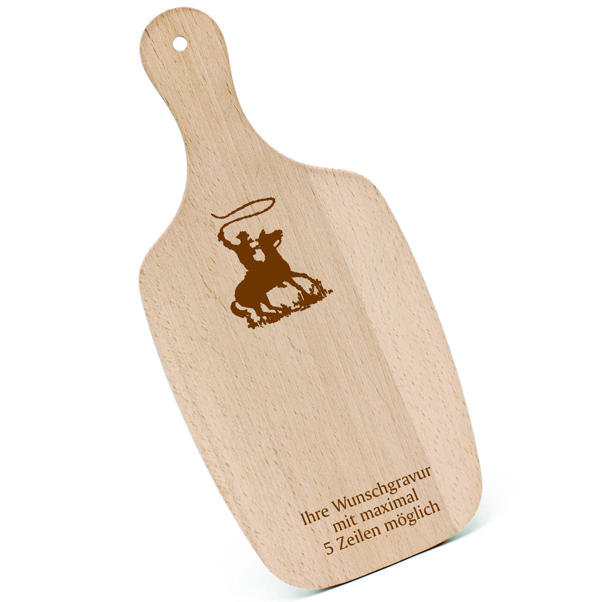 Schneidebrett Frühstücksbrettchen - Cowboy - mit Griff 330x150mm