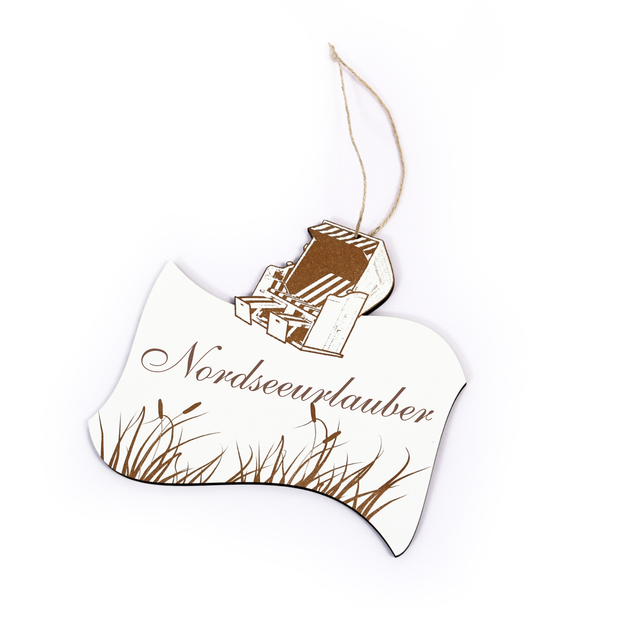 Maritimes Schild « NORDSEE URLAUBER » mit Strandkorb und Schilf
