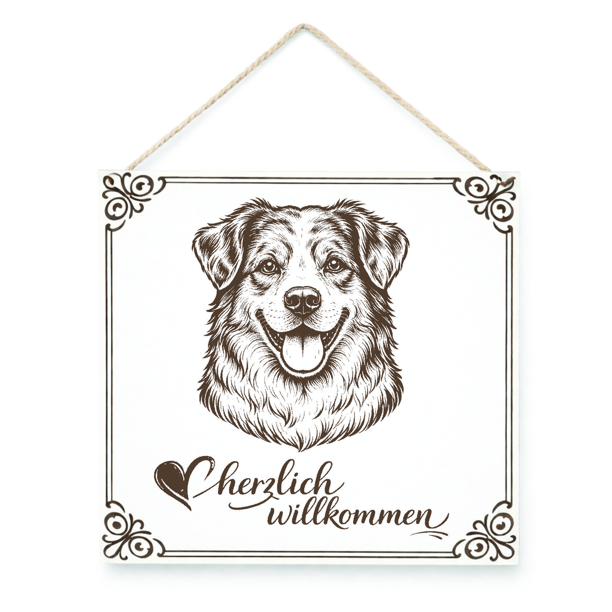 Hund Willkommensschild Australian Shepherd – Türschild Herzlich Willkommen  – Dekoschild Haustür 15×15 cm