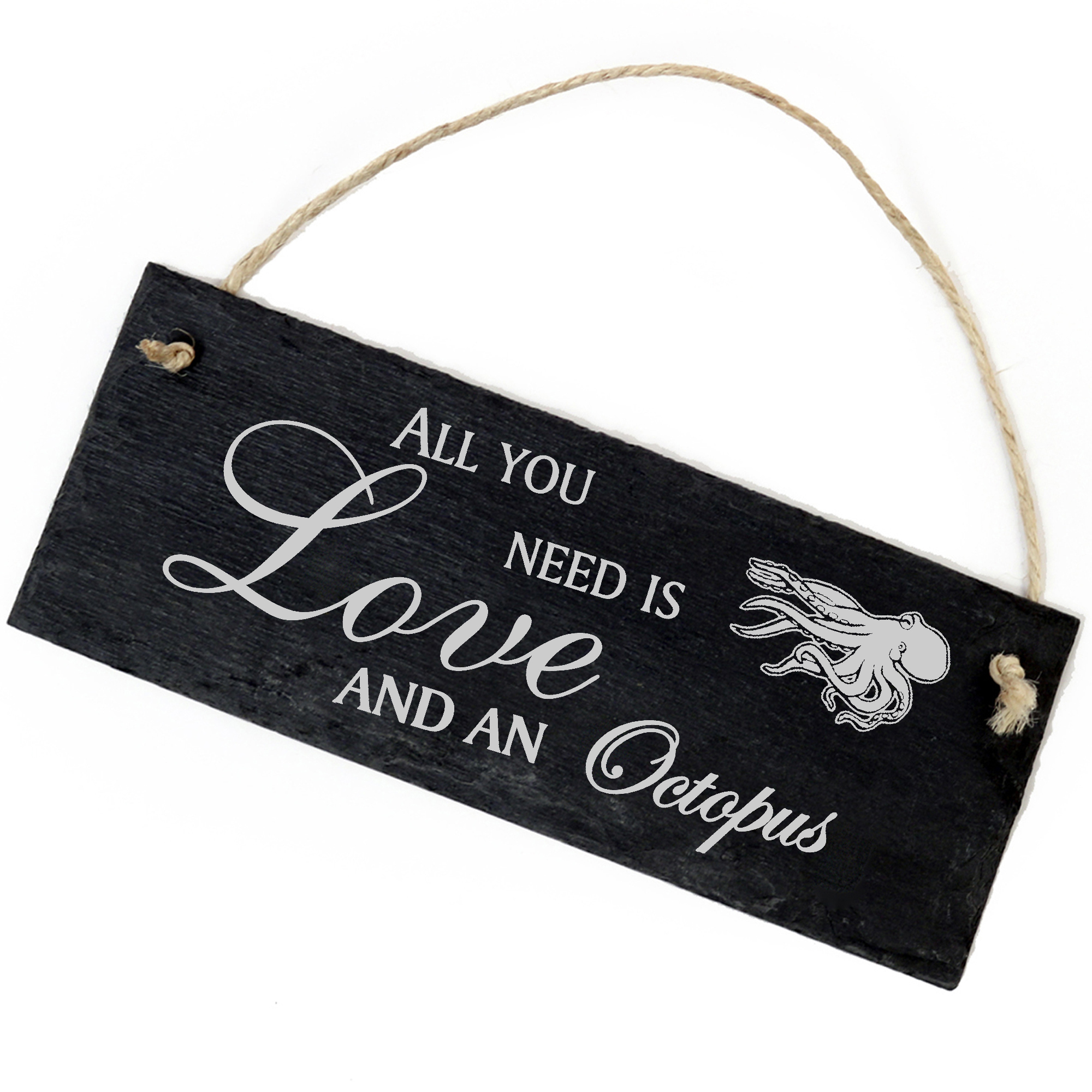 Schiefertafel Deko swimmender Octopus Schild 22 x 8 cm - All you need is Love and an Octopus