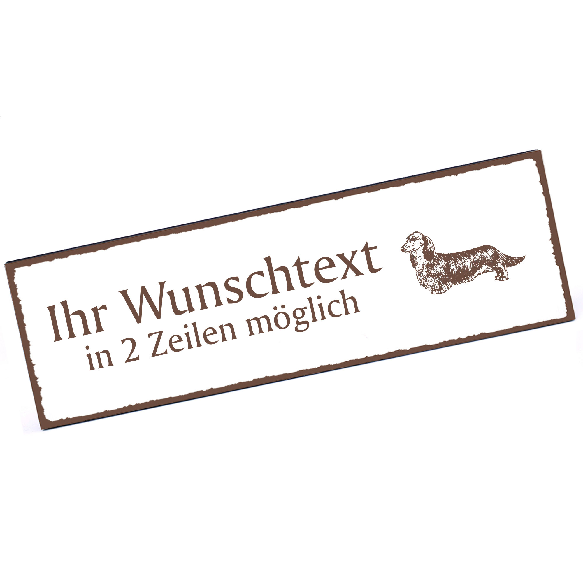 Türschild Langhaar Dackel  Namensschild personalisiert mit Gravur - 150mm x 50mm - selbstklebend