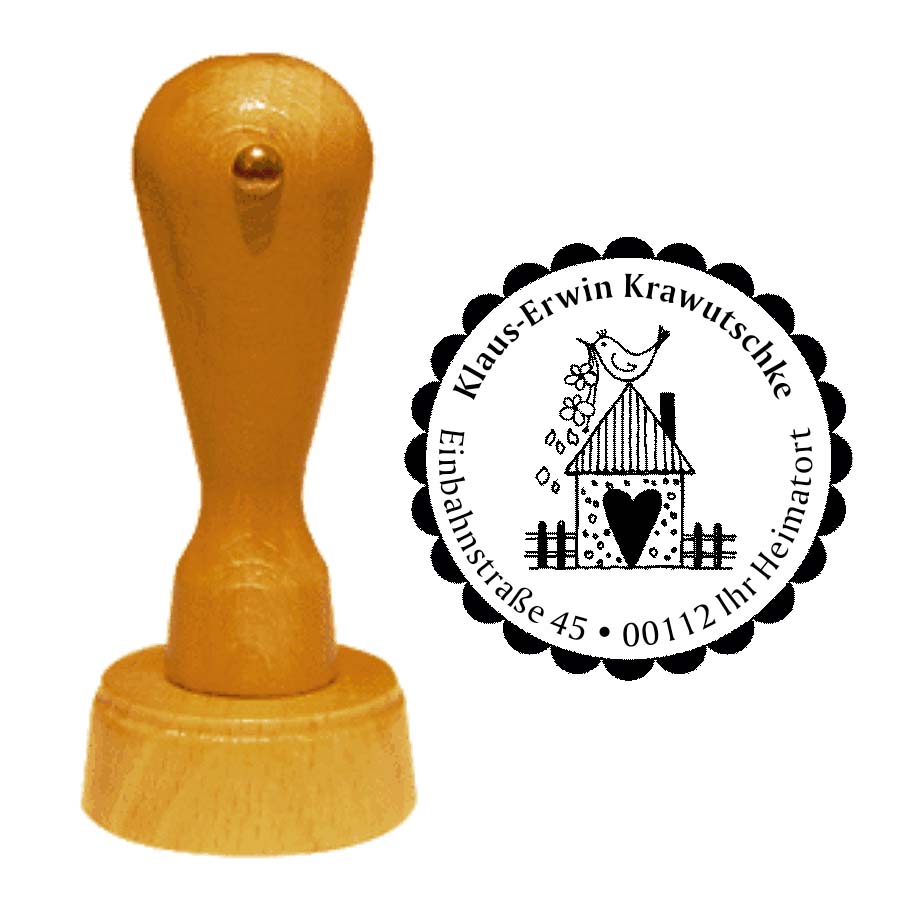 Adressenstempel « VOGELHAUS » mit persönlichem Wunschtext
