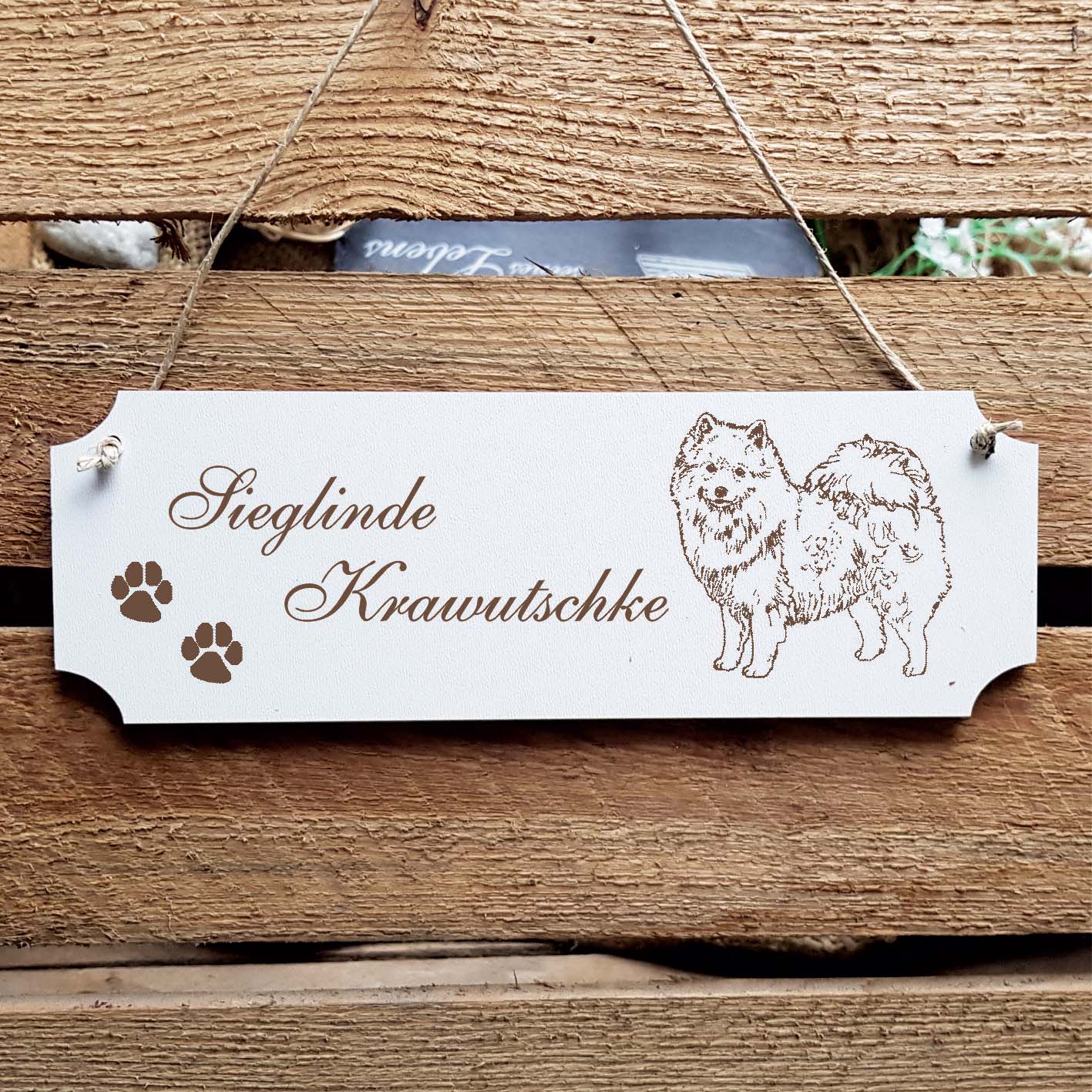 Schild « American Eskimo Dog » Namensschild Türschild zum Anhängen - 20 x 6,7 cm