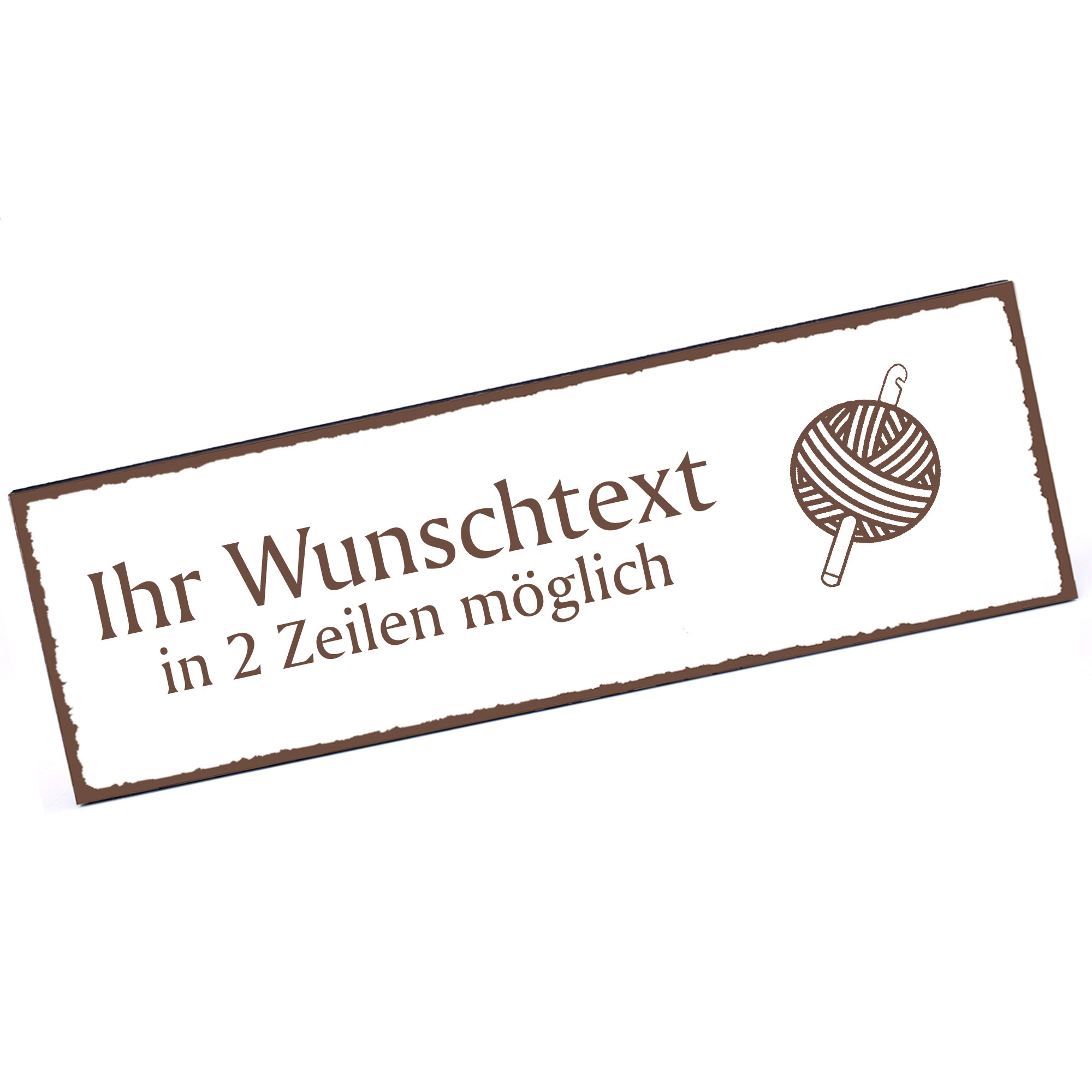 Türschild Wolle und Häkelnadel  Namensschild personalisiert mit Gravur - 150mm x 50mm - selbstkleben
