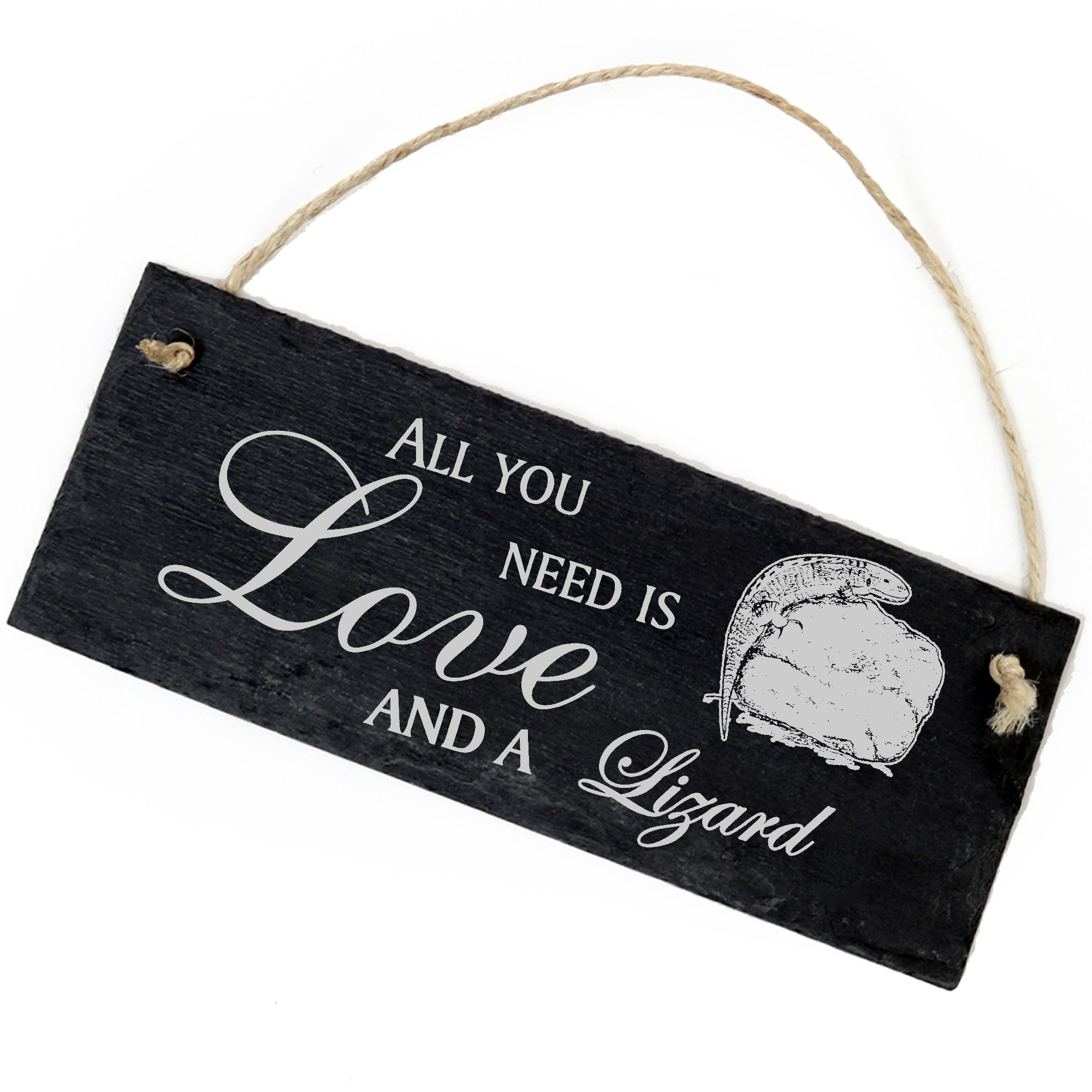 Schiefertafel Deko Zauneidechse auf Stein Schild 22 x 8 cm - All you need is Love and a Lizard