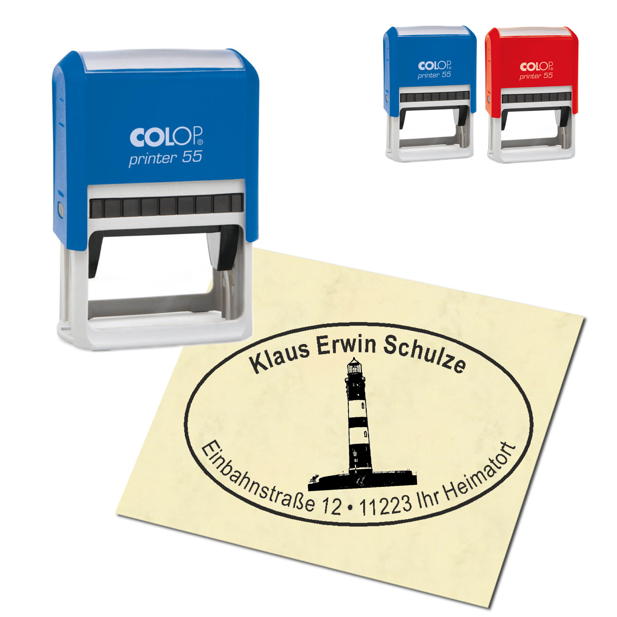 Adressstempel personalisiert Stempel - Insel Amrum Leuchtturm - oval 59 x 39 mm