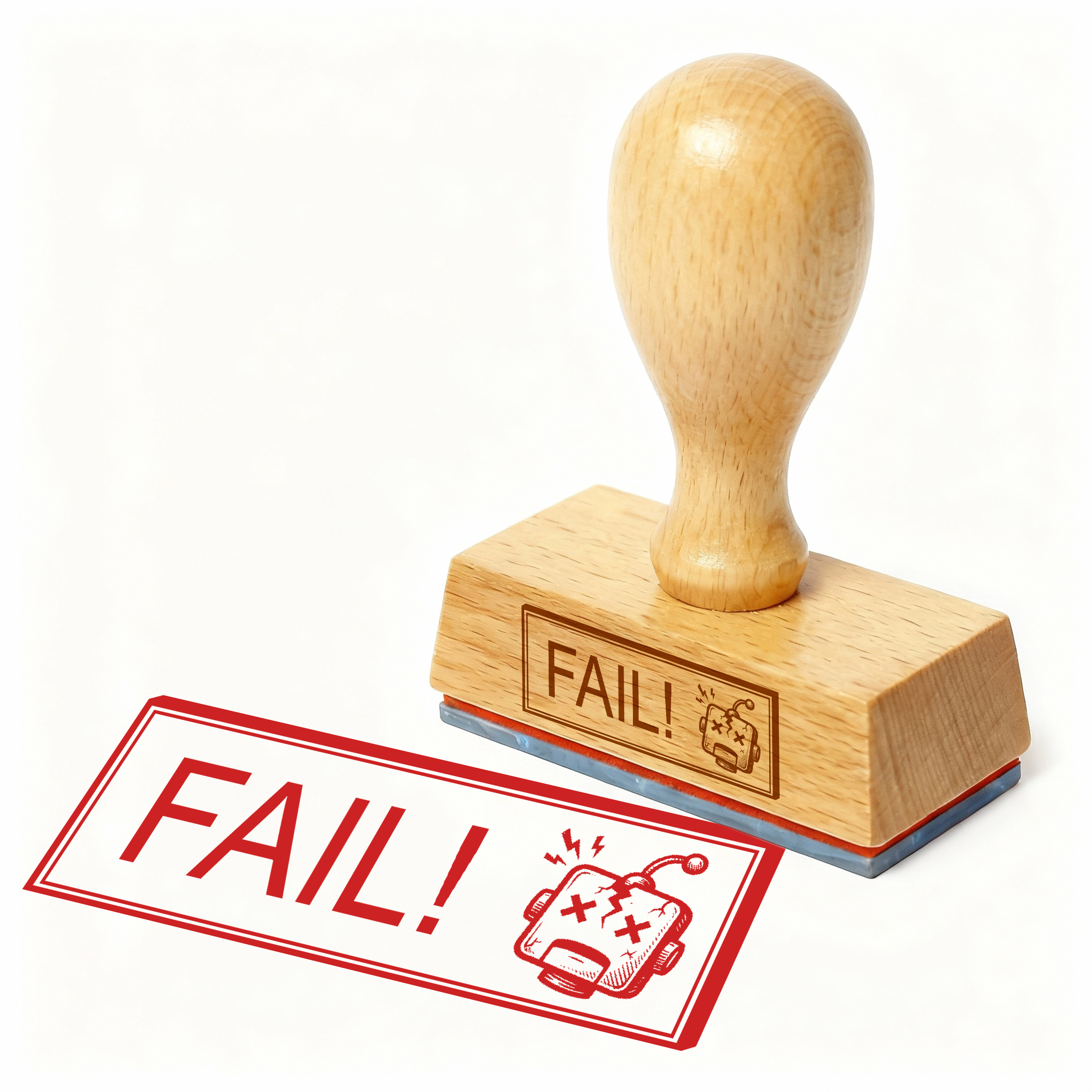 Bürostempel FAIL! Kaputter Roboter Stempel – Holzstempel 48x18 mm für Dokumente - misslungen, Fehler