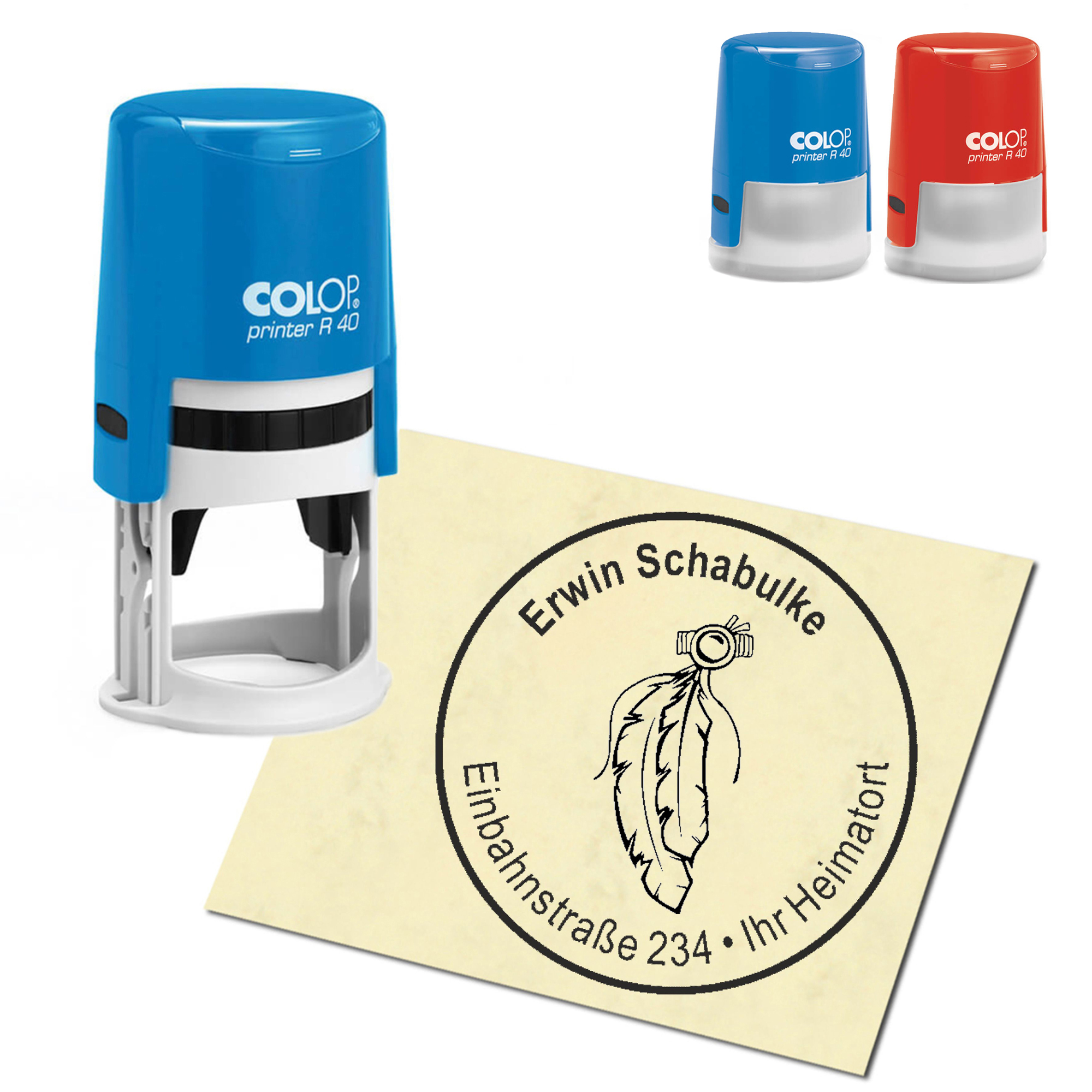Stempel Adressstempel personalisiert - Indianerfeder - rund &empty; 40mm