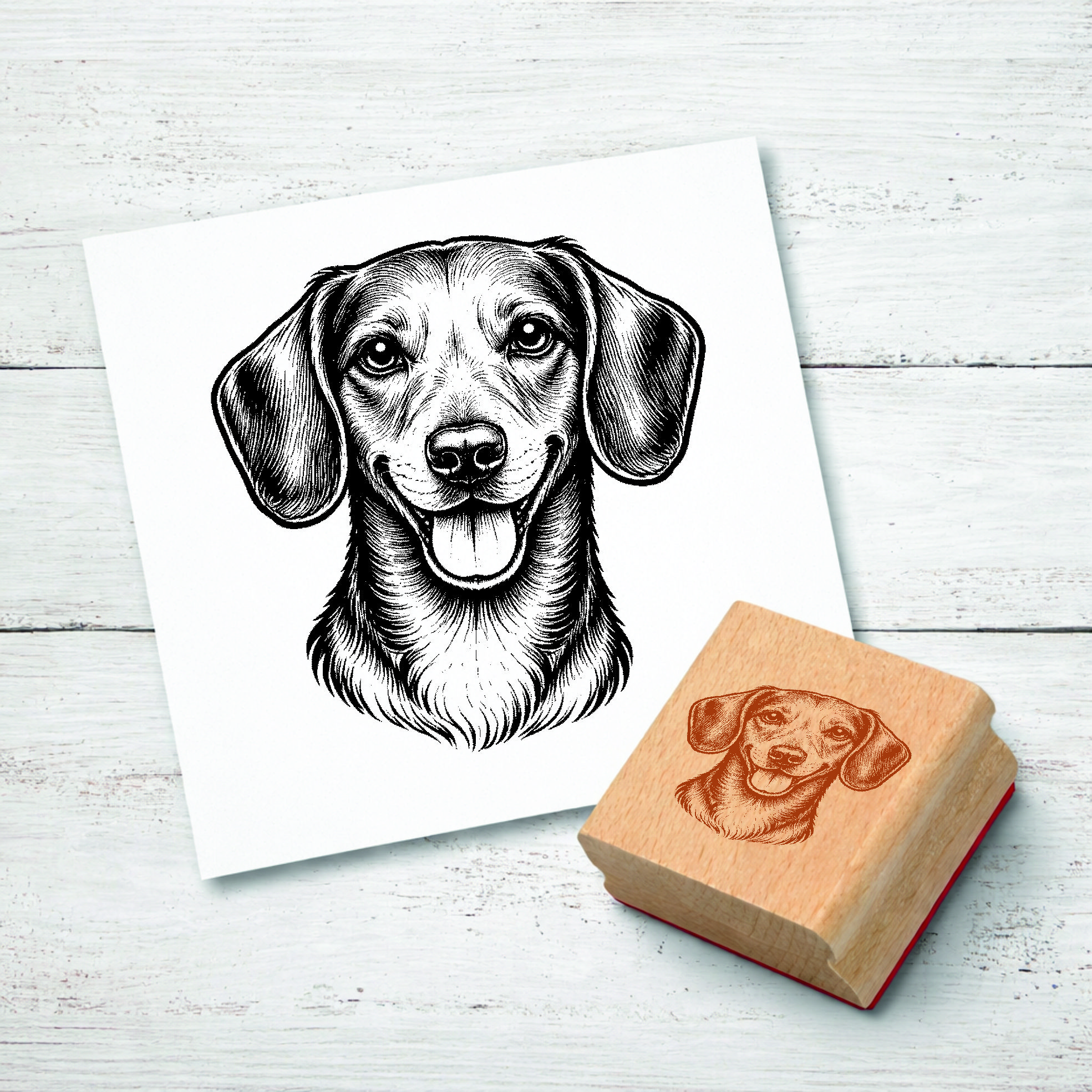 Motivstempel Dackel Hund - Stempel mit Hundemotiv - Holzstempel Abdruck 46 x 48 mm