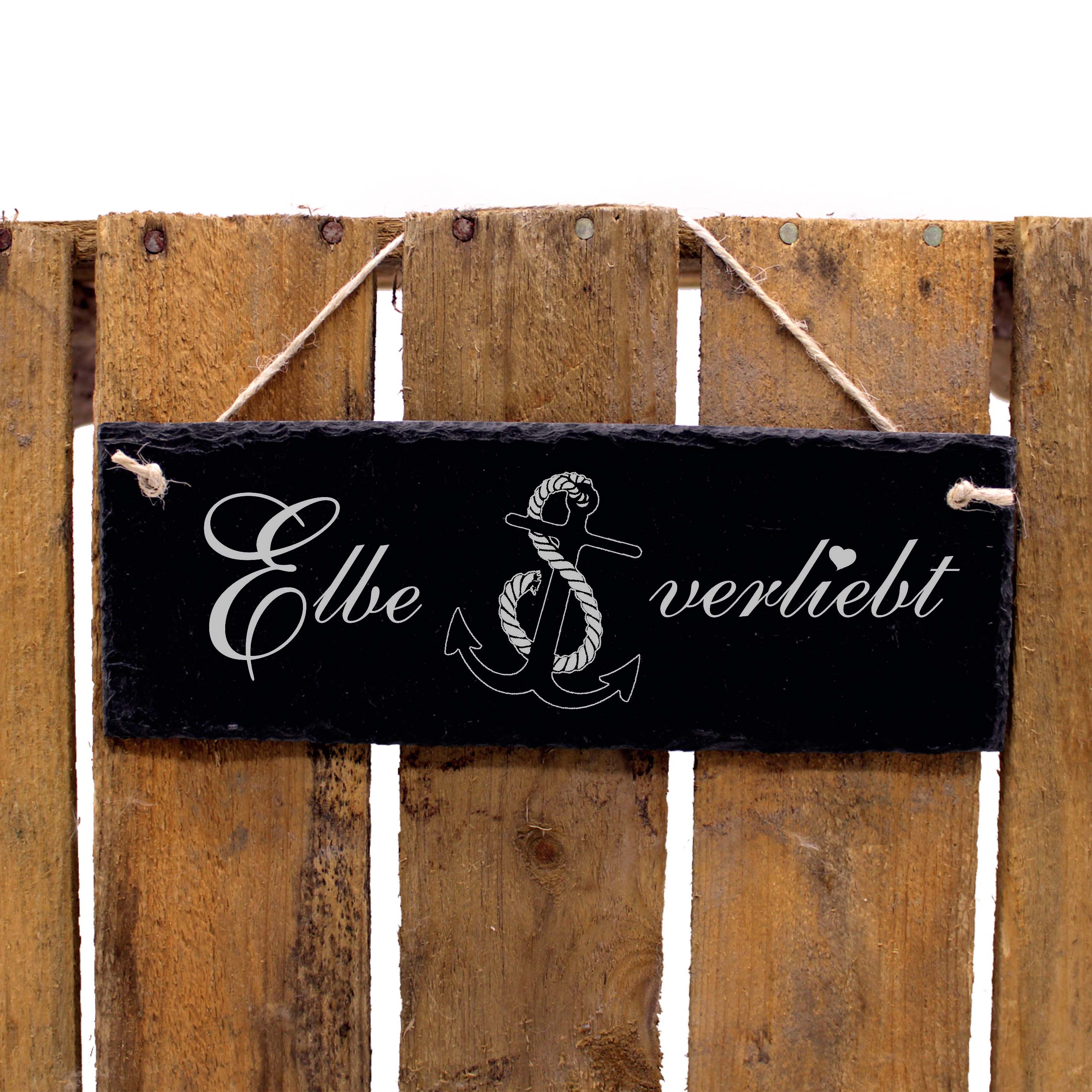 Schiefertafel Elbe verliebt - Anker - Deko Schild 22 x 8 cm