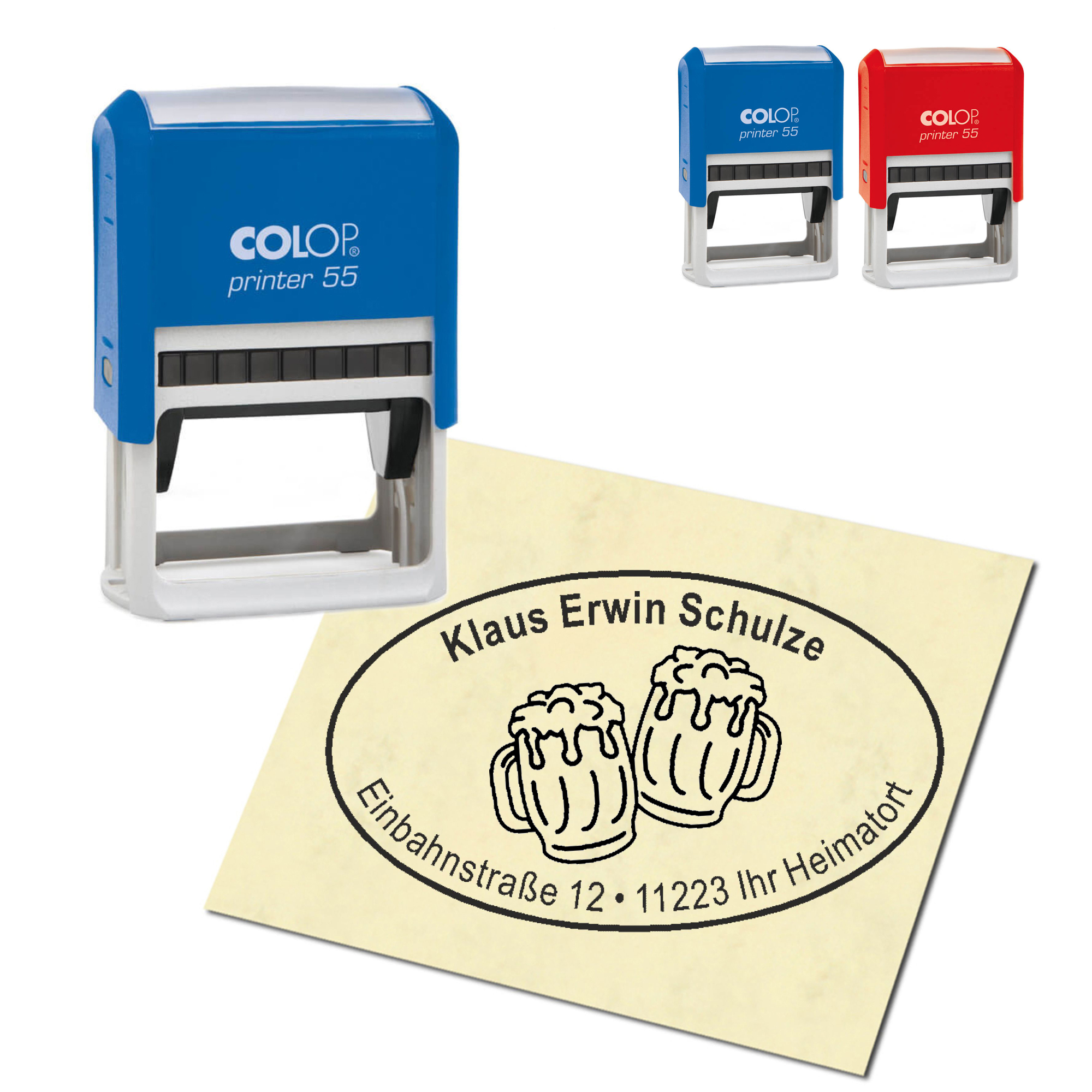 Adressstempel personalisiert Stempel - Biergläser - oval 59 x 39 mm