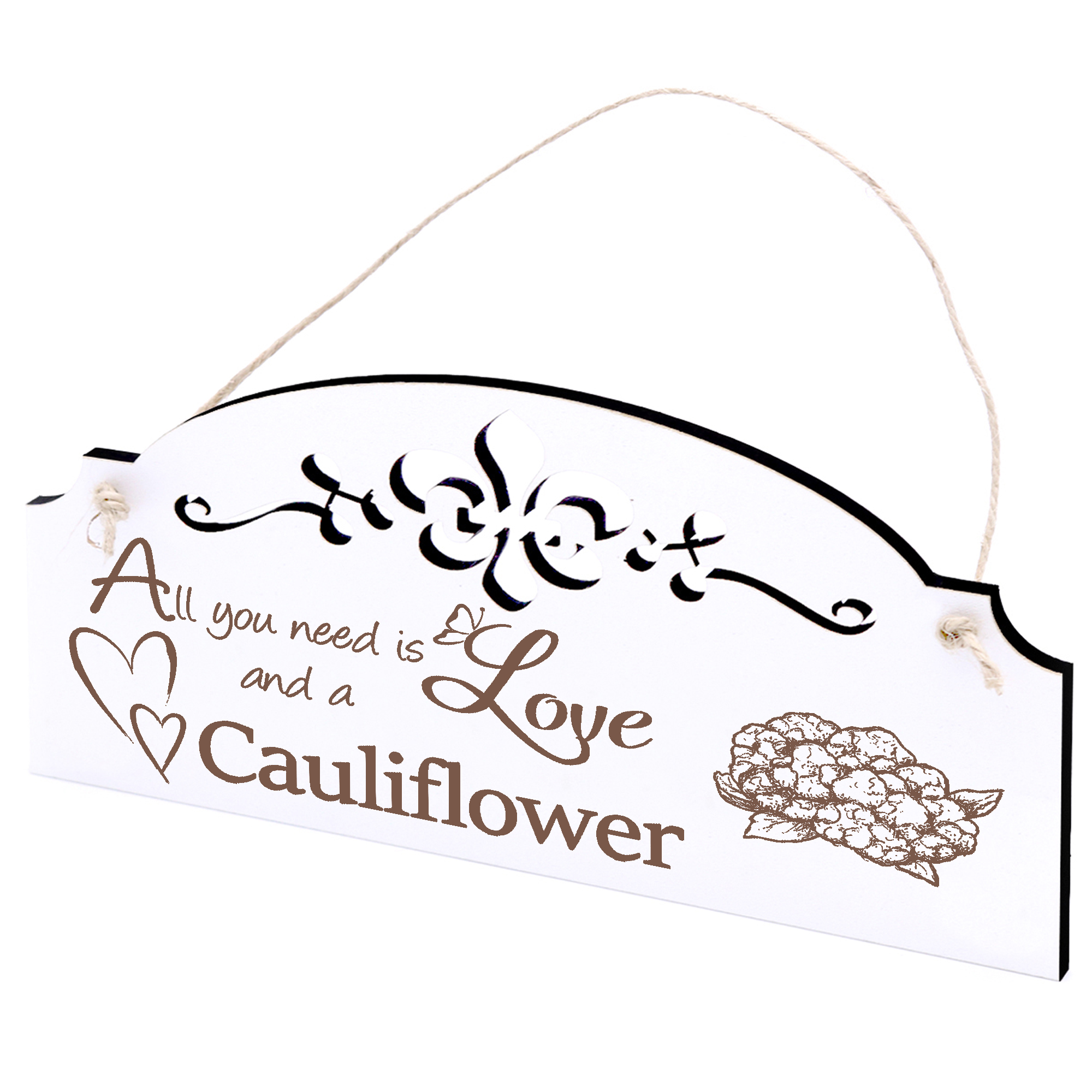 Schild Blumenkohl Deko 20x10cm - All you need is Love and a Cauliflower - Holz