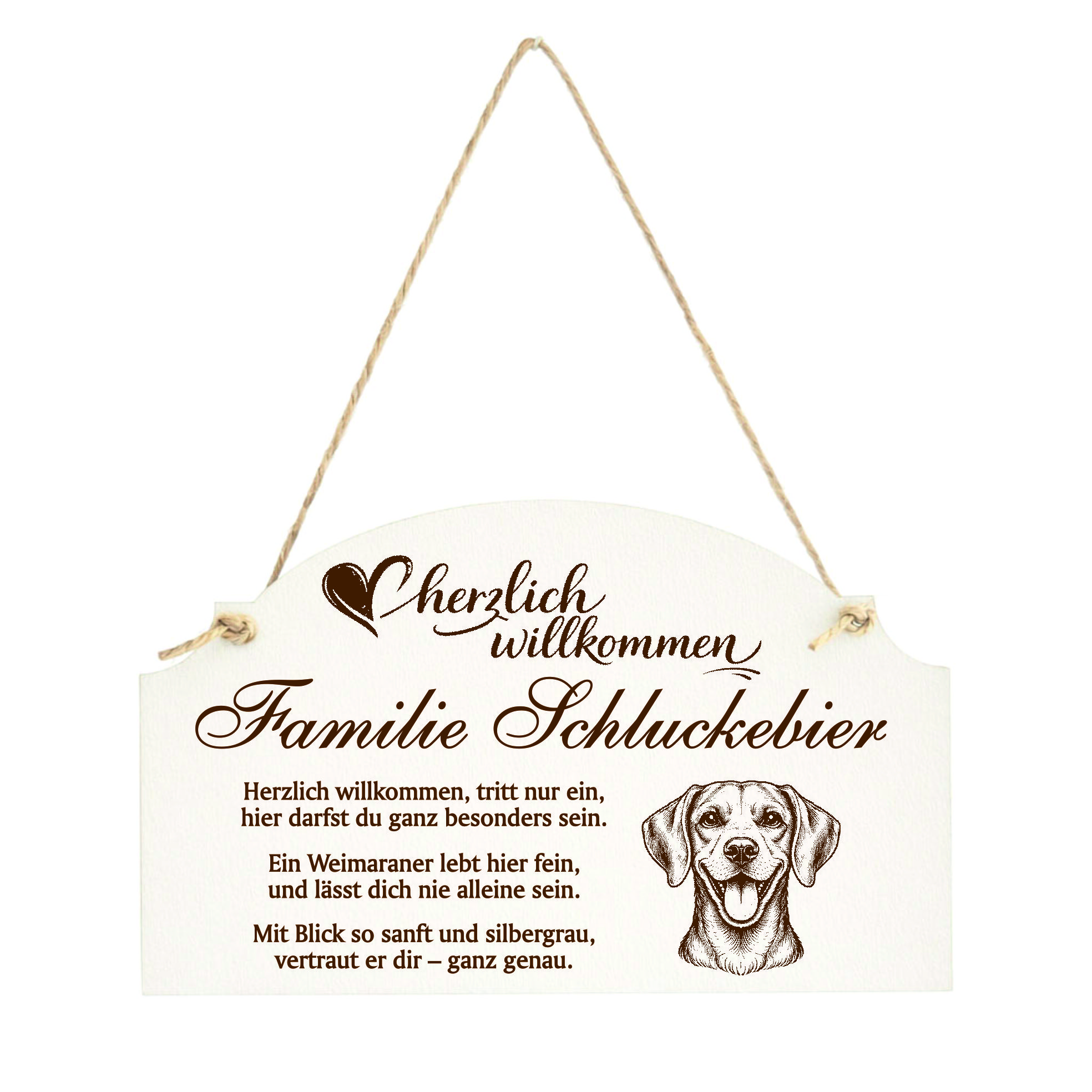 Willkommensschild Weimaraner personalisiert - Haustürschild mit Hundespruch - 14 x 8,5 cm
