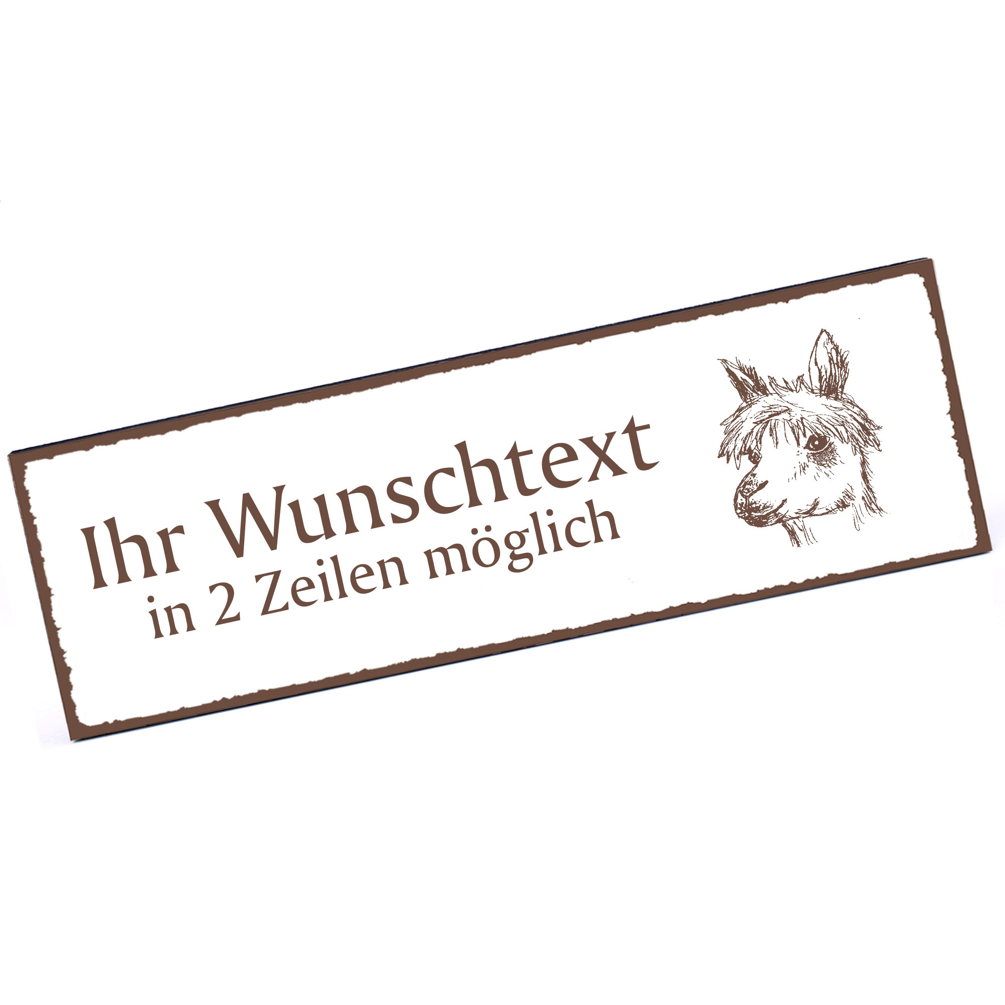 Türschild Alpaka Kopf Lama  Namensschild personalisiert mit Gravur - 150mm x 50mm - selbstklebend