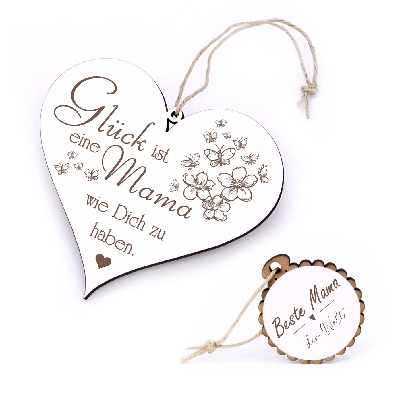 Herz Schild Glück ist, eine Mama wie dich zu haben mit Schmetterlingen inkl. Anhänger im Set