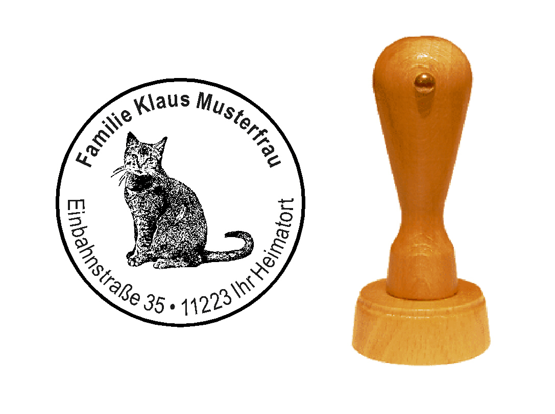 « Katze 2 » Holzstempel mit persönlichem Wunschtext