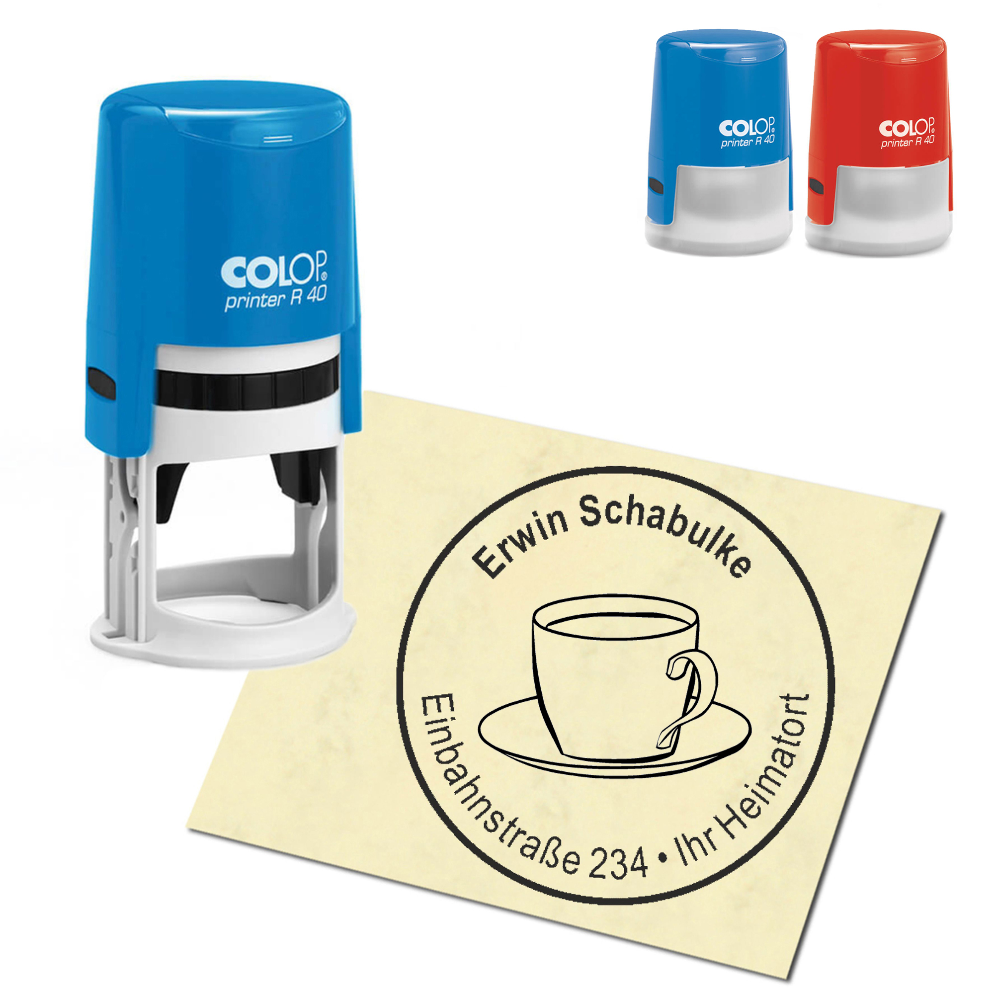 Stempel Adressstempel personalisiert - Kaffeetasse - rund &empty; 40mm