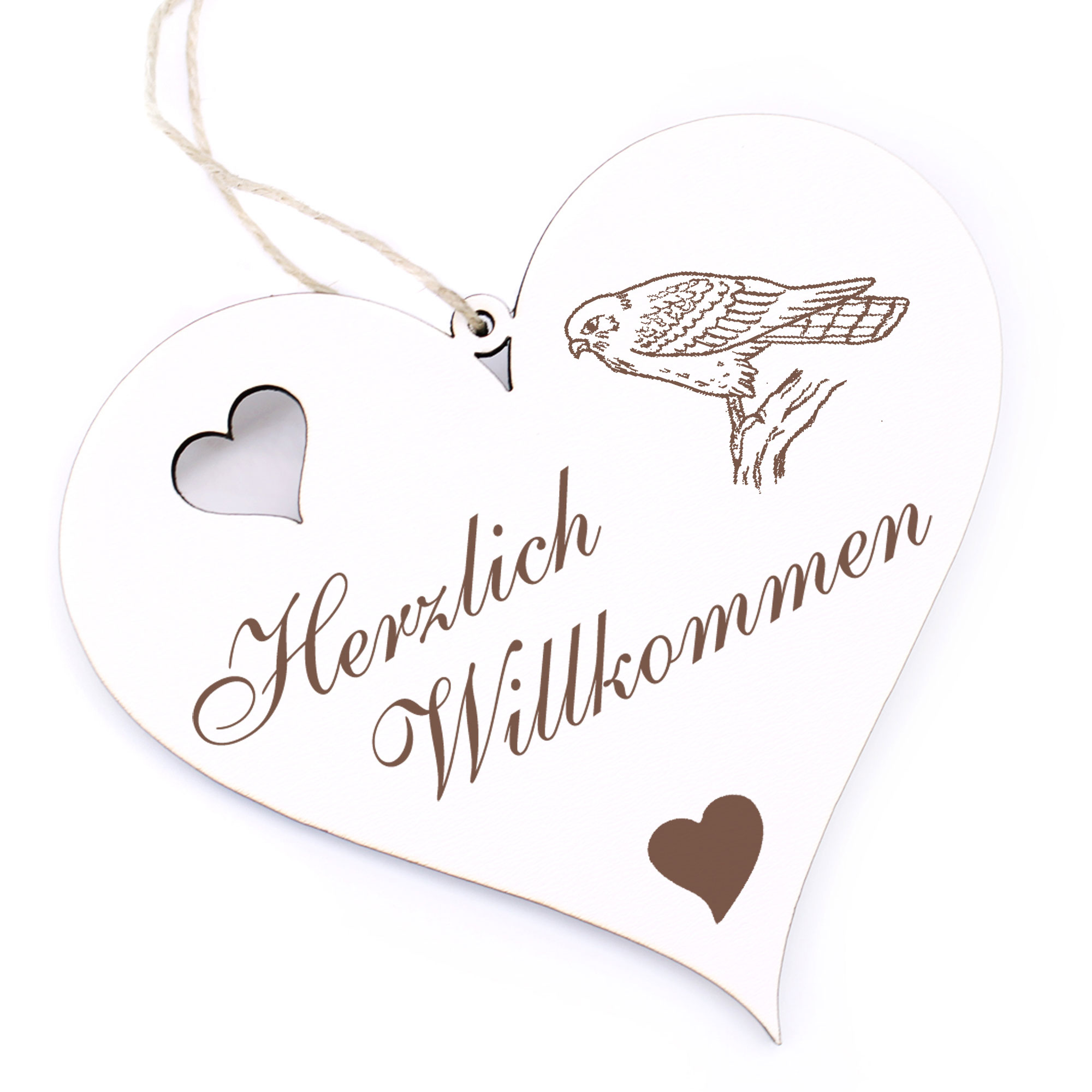 Herzlich Willkommen Schild - Habicht - Deko Herz Holz