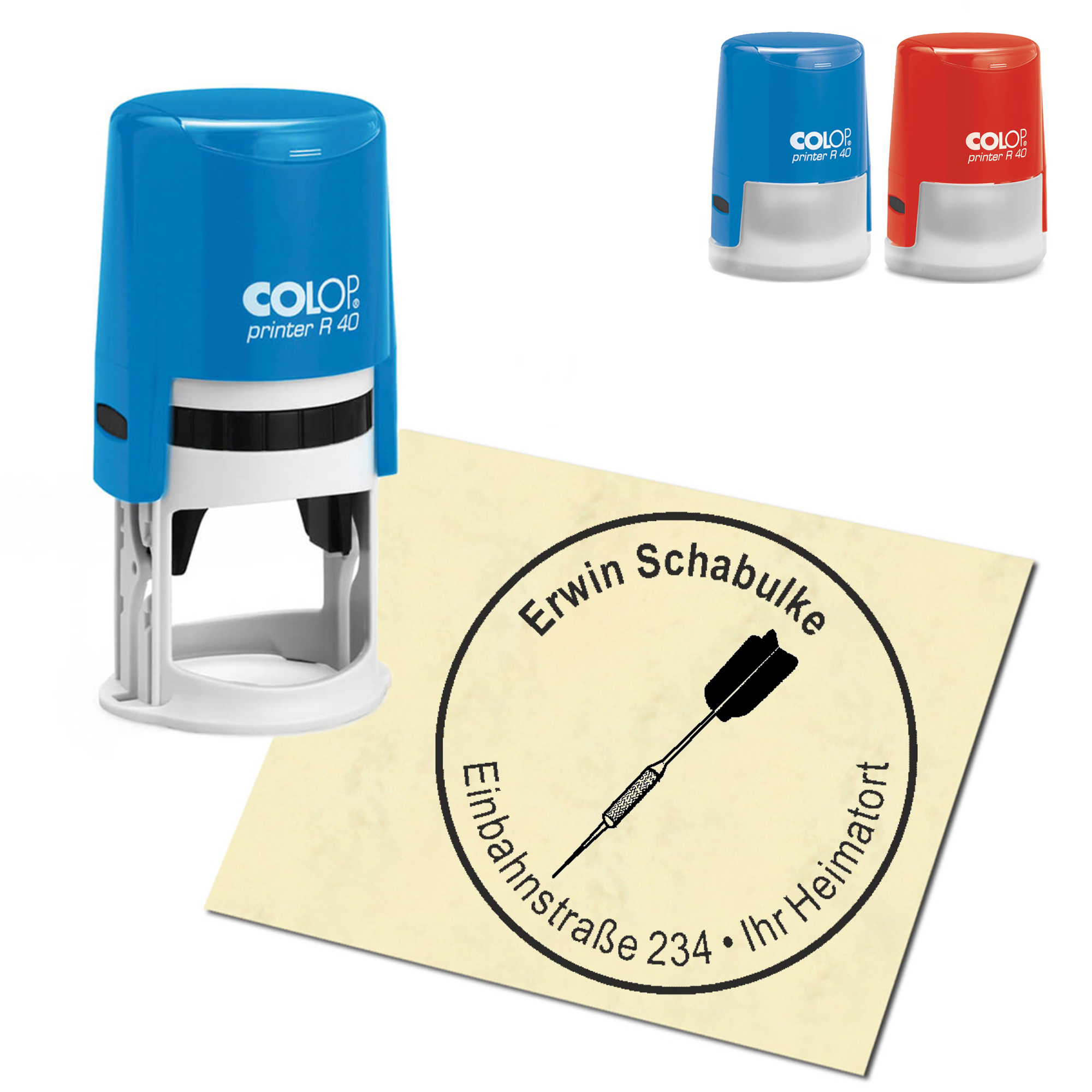 Stempel Adressstempel personalisiert - Dartpfeil - rund &empty; 40mm