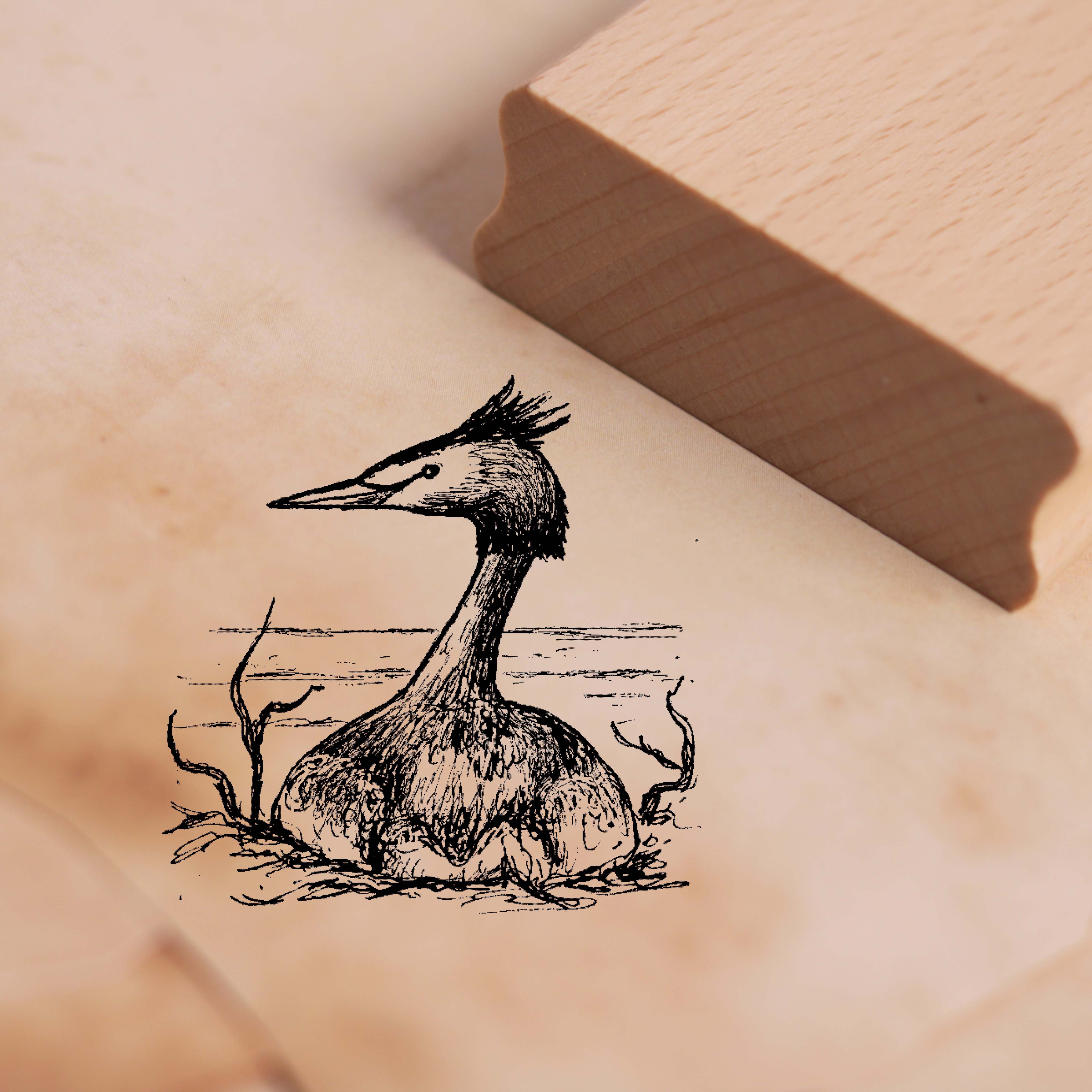 Motivstempel Haubentaucher im Nest - Stempel 38 x 38 mm