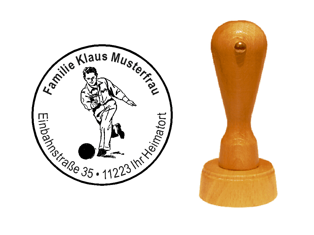 « Bowling » Holzstempel mit persönlichem Wunschtext