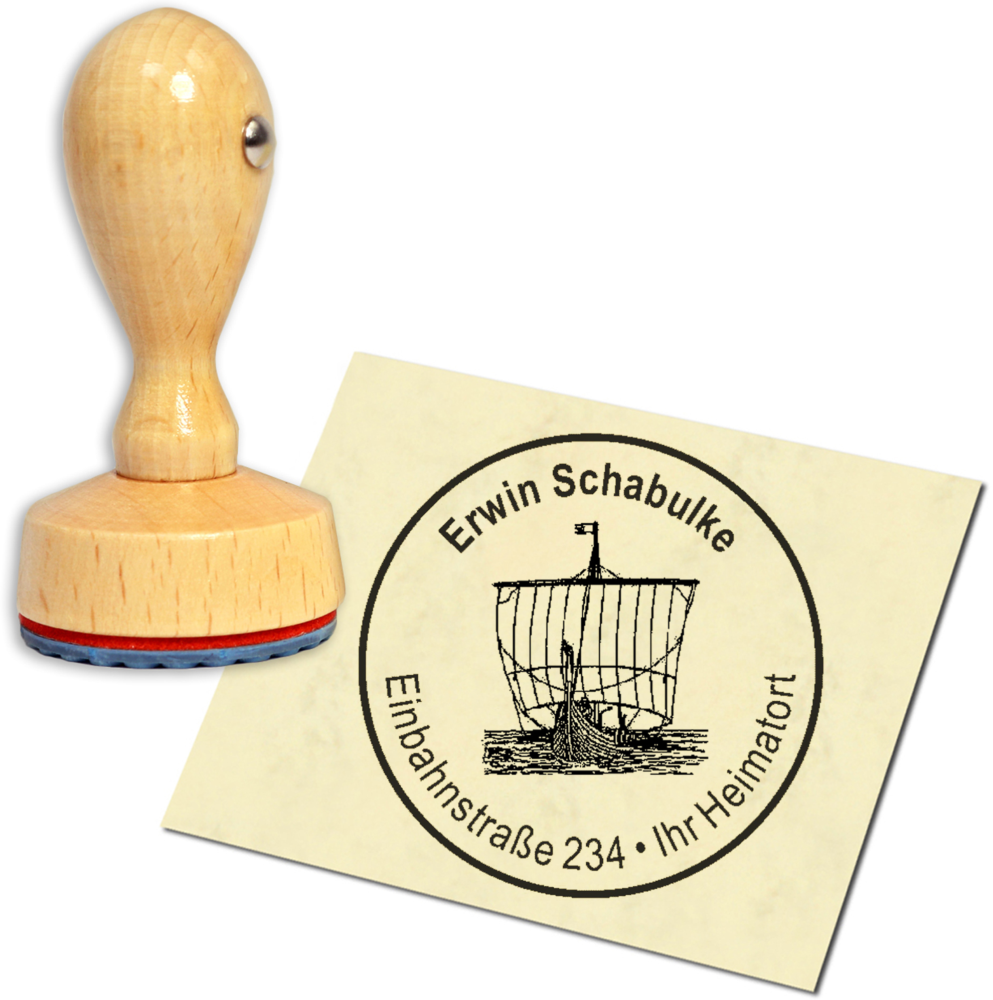 Stempel Adressstempel Holzstempel - altes Segelschiff - rund 40mm