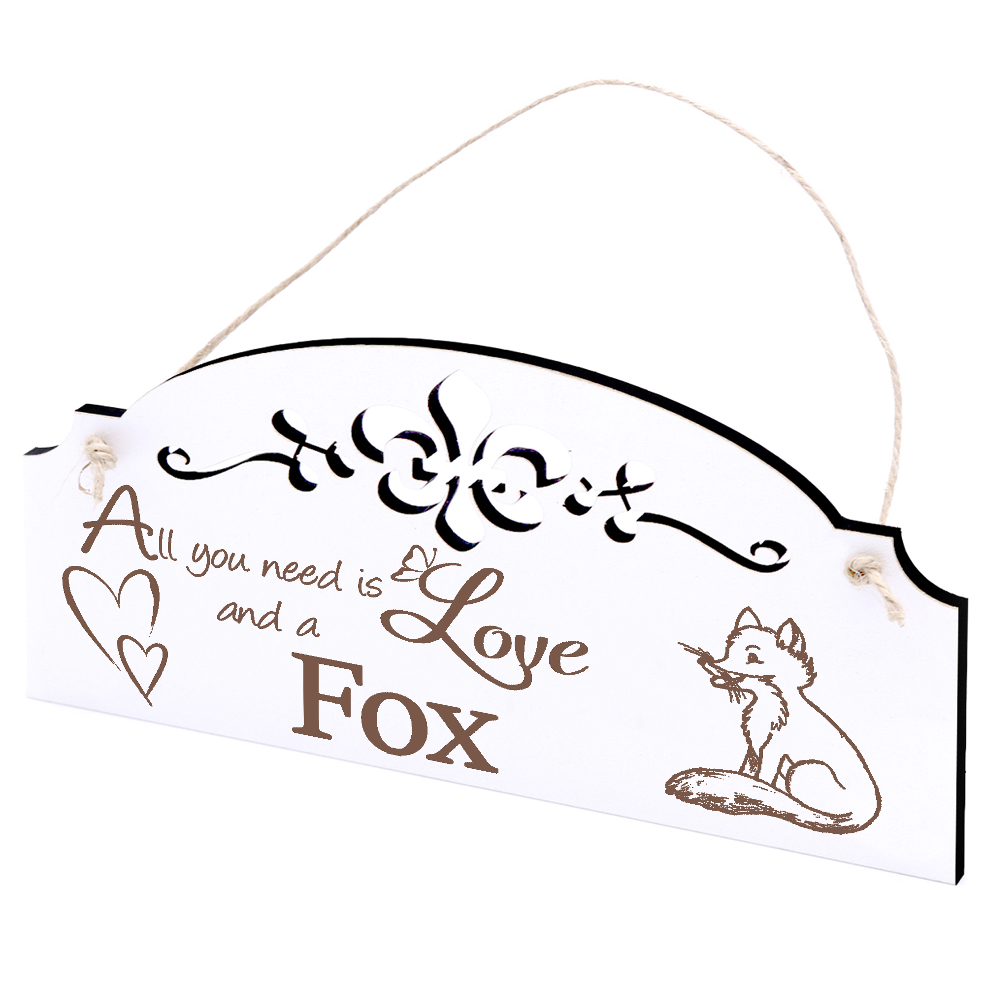 Schild sitzender Fuchs Deko 20x10cm - All you need is Love and a Fox - Holz