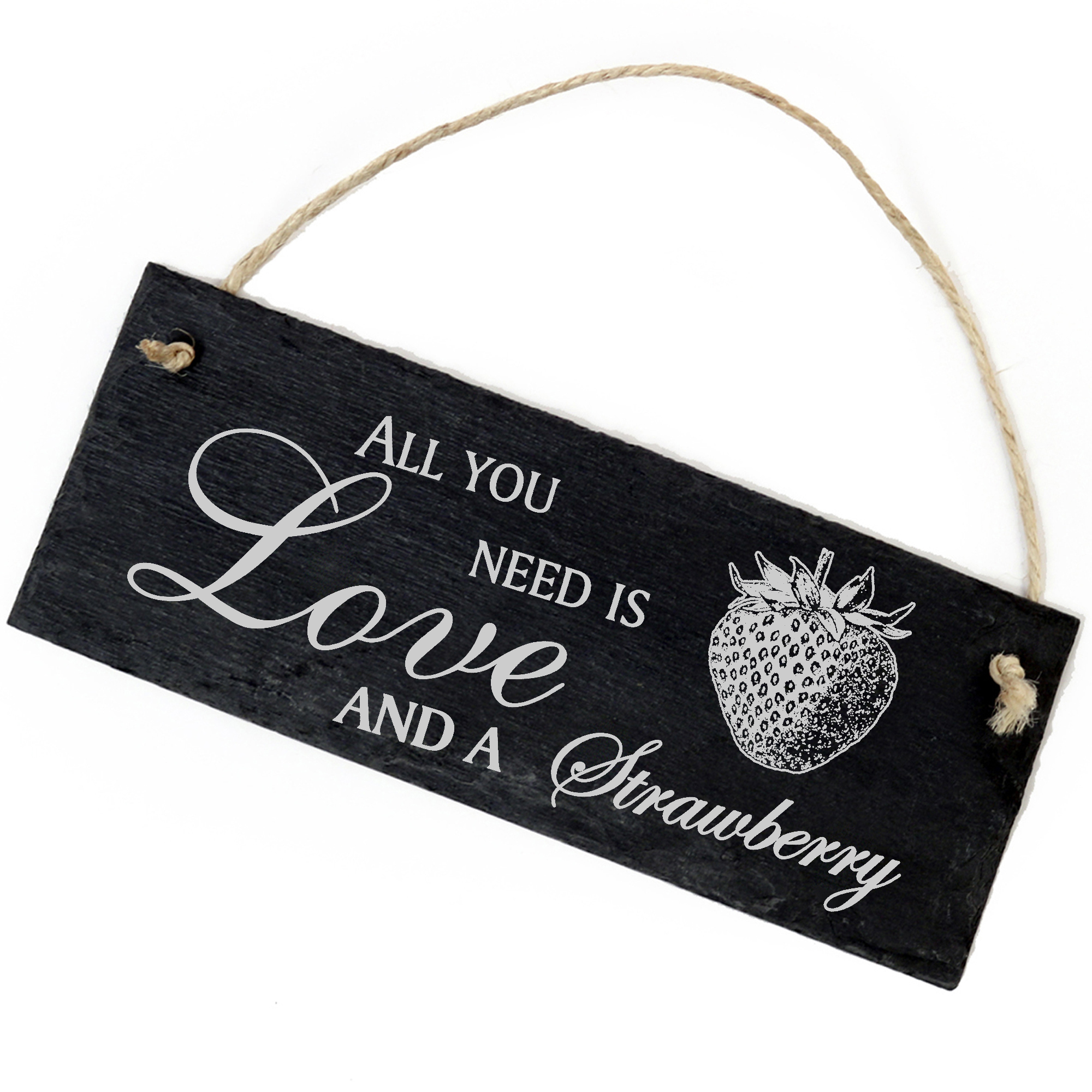 Schiefertafel Deko Erdbeere Schild 22 x 8 cm - All you need is Love and a Strawberry