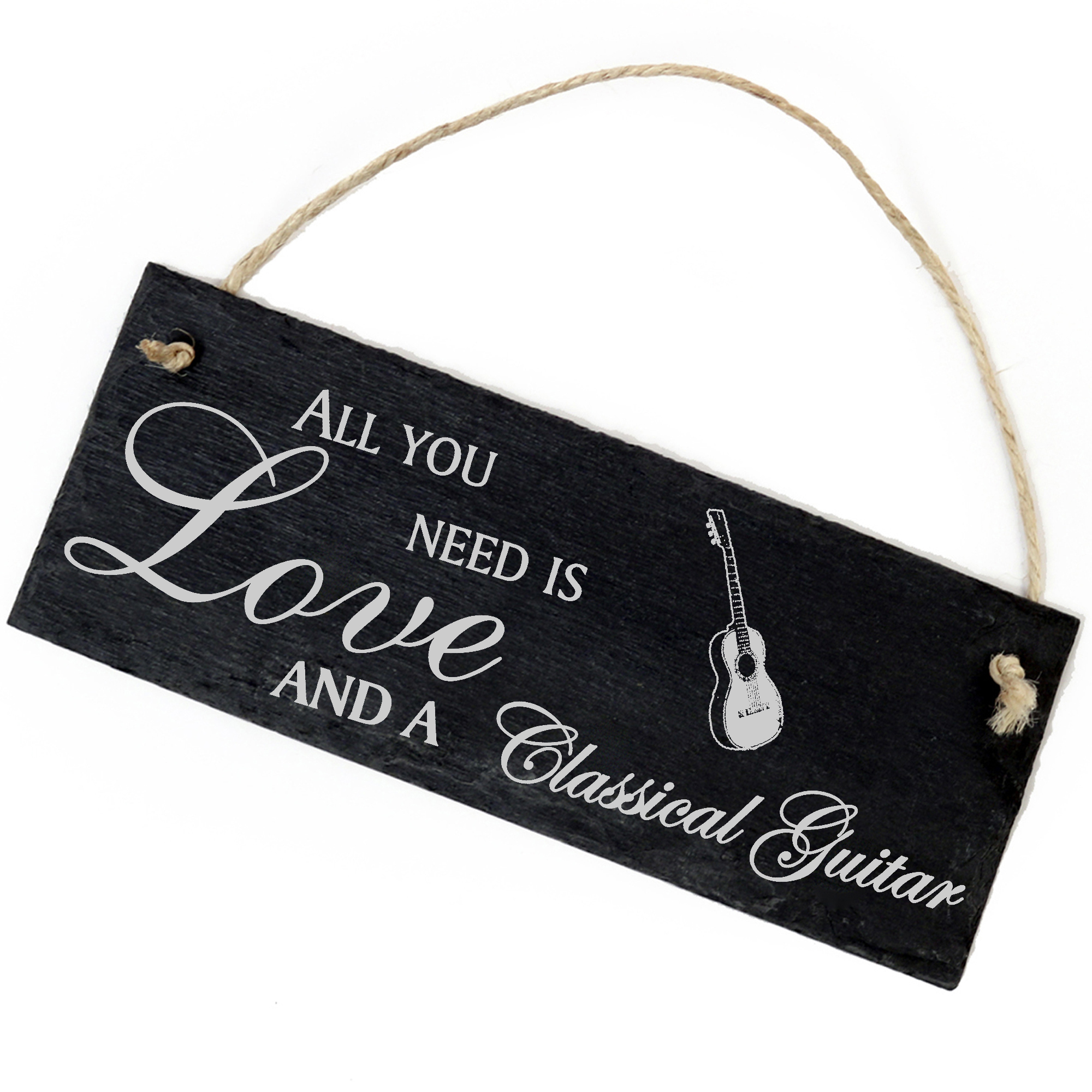 Schiefertafel Deko Konzertgitarre Schild 22 x 8 cm - All you need is Love and a Classical Guitar