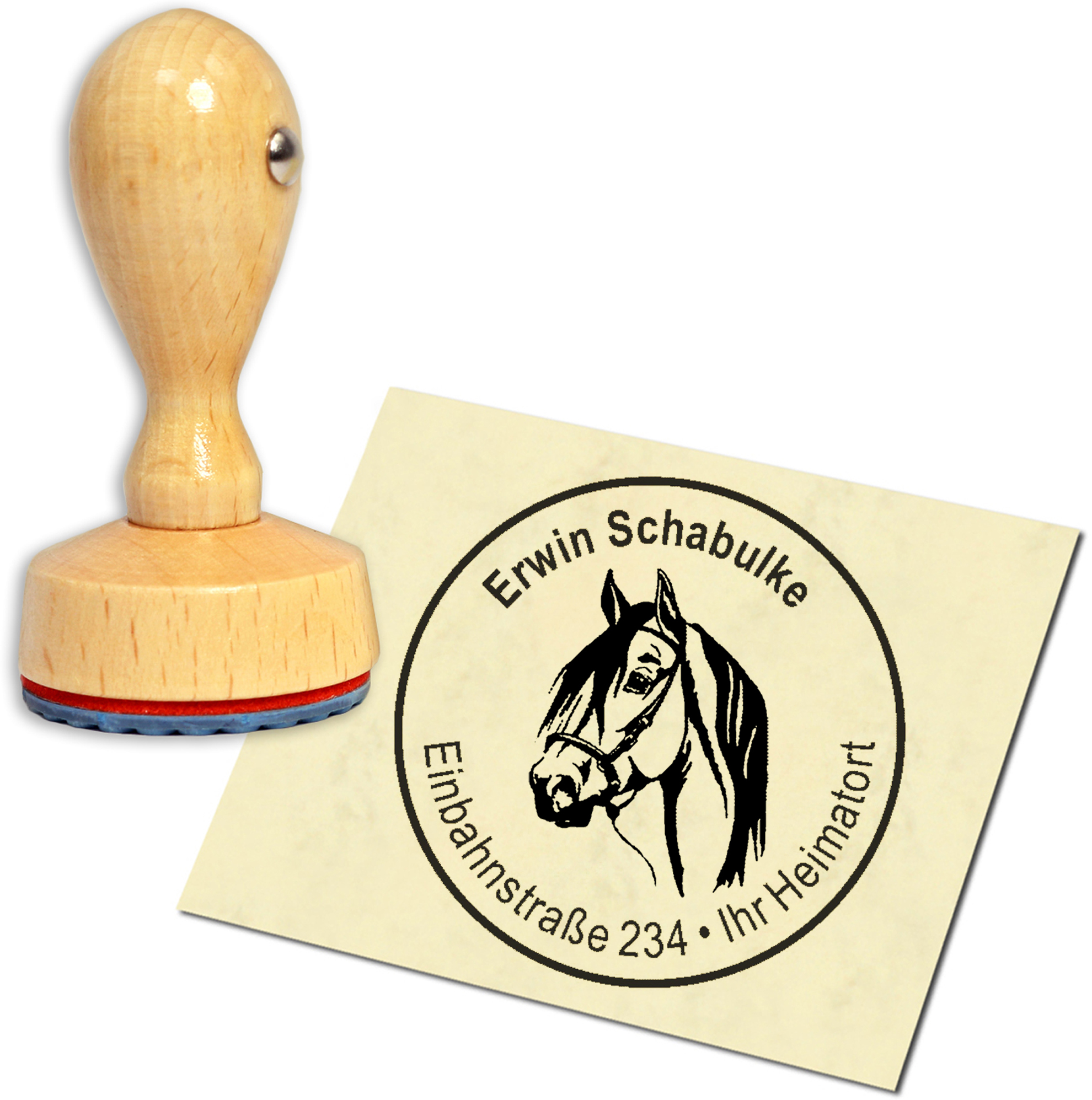 Stempel Adressstempel Holzstempel - Pferd Kopf - rund 40mm